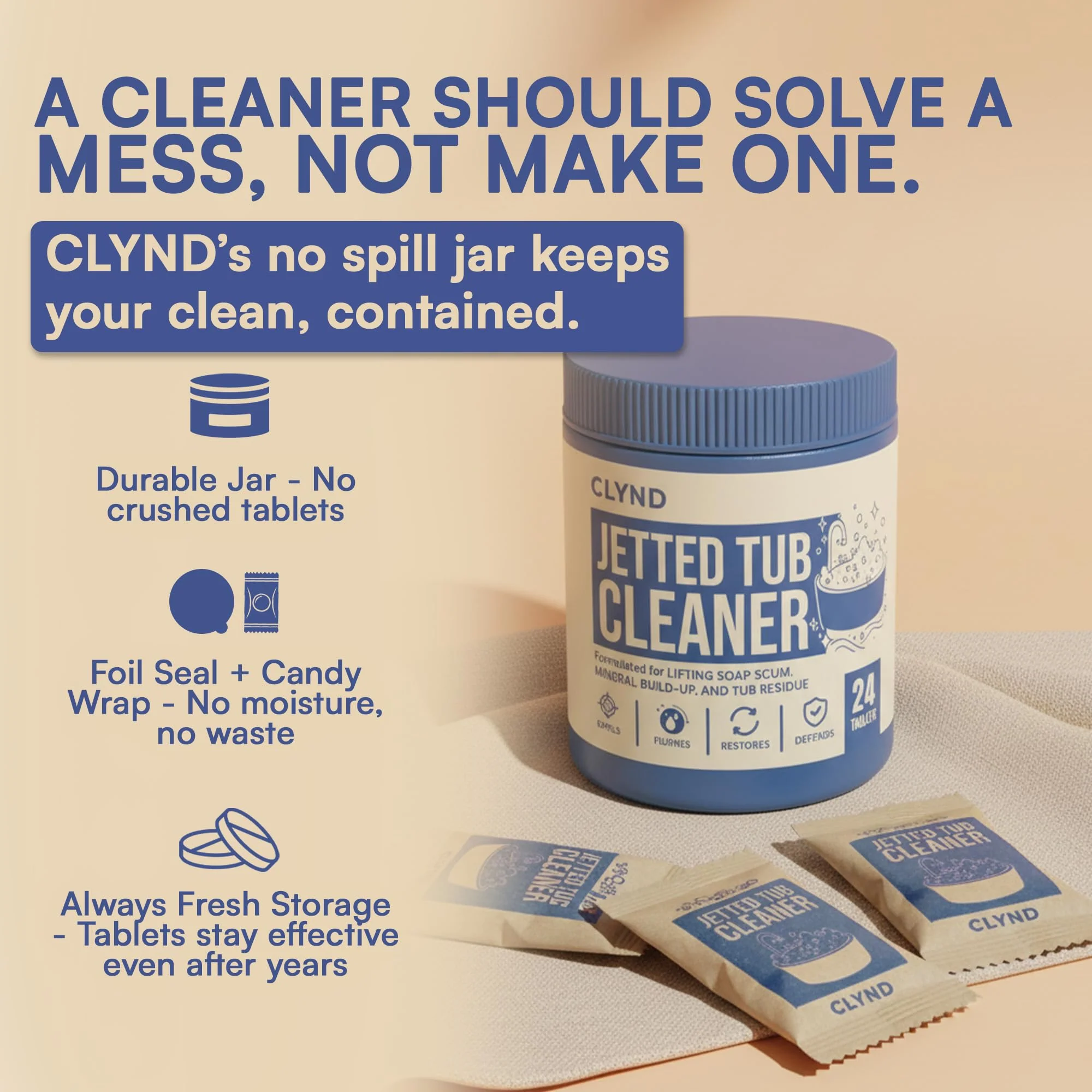 CLYND Jetted Tub Cleaner for the Jets and the Tubes 24 Tablets Hot Tub Cleaner for Jet Bathtub Heavy Duty - No Harsh Chemicals and Septic Safe - Compatible with Whirlpool, Spa, Jetted Bath - Image 8