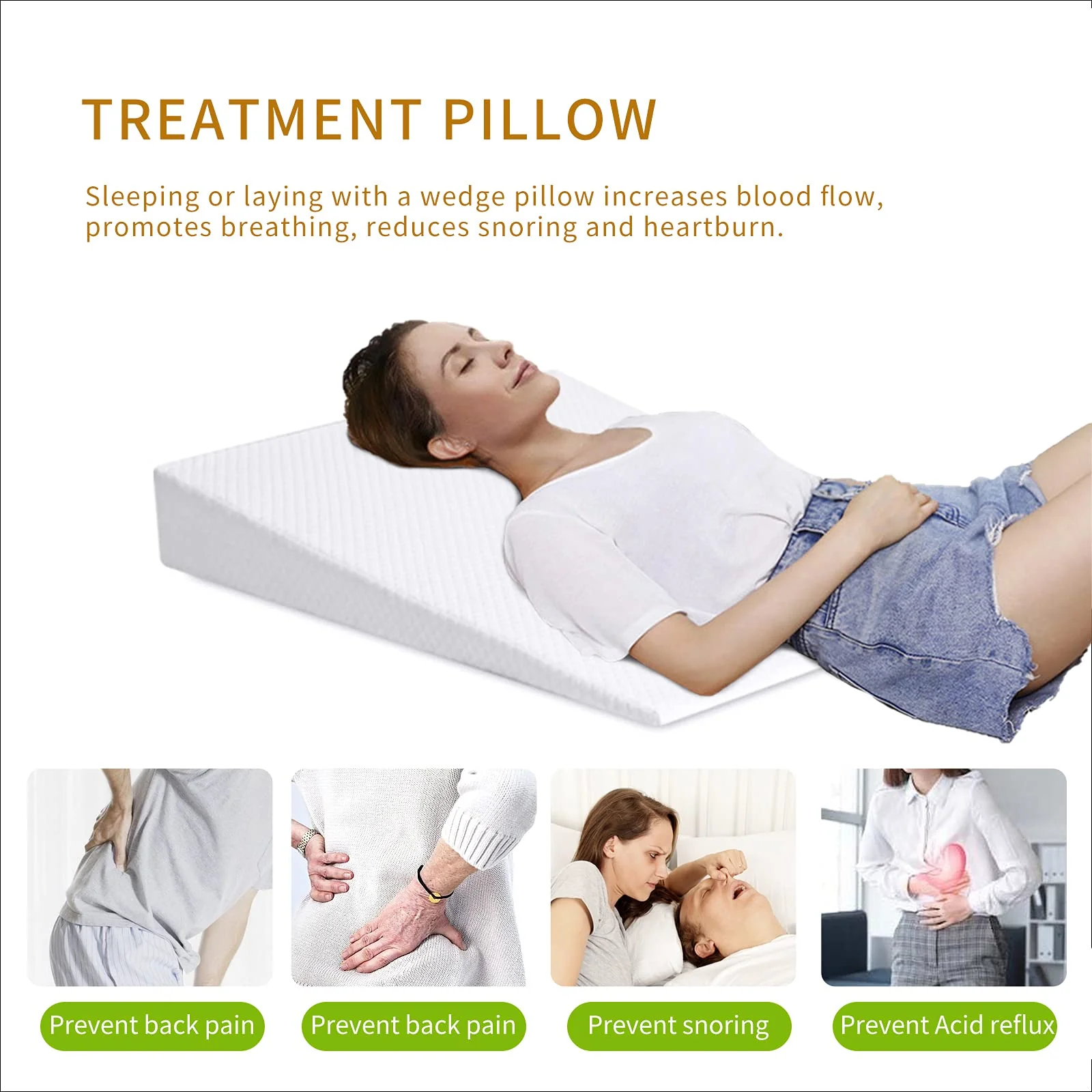 Cobplns Large Adults Pillow Wedge For Acid Reflux,Triangle Foam Wedge Body Support Incline Cushion To Elevate Upper Body,Acid Reflux Wedge Pillow For Sleeping,5" High, 26" Wide,White - Image 7