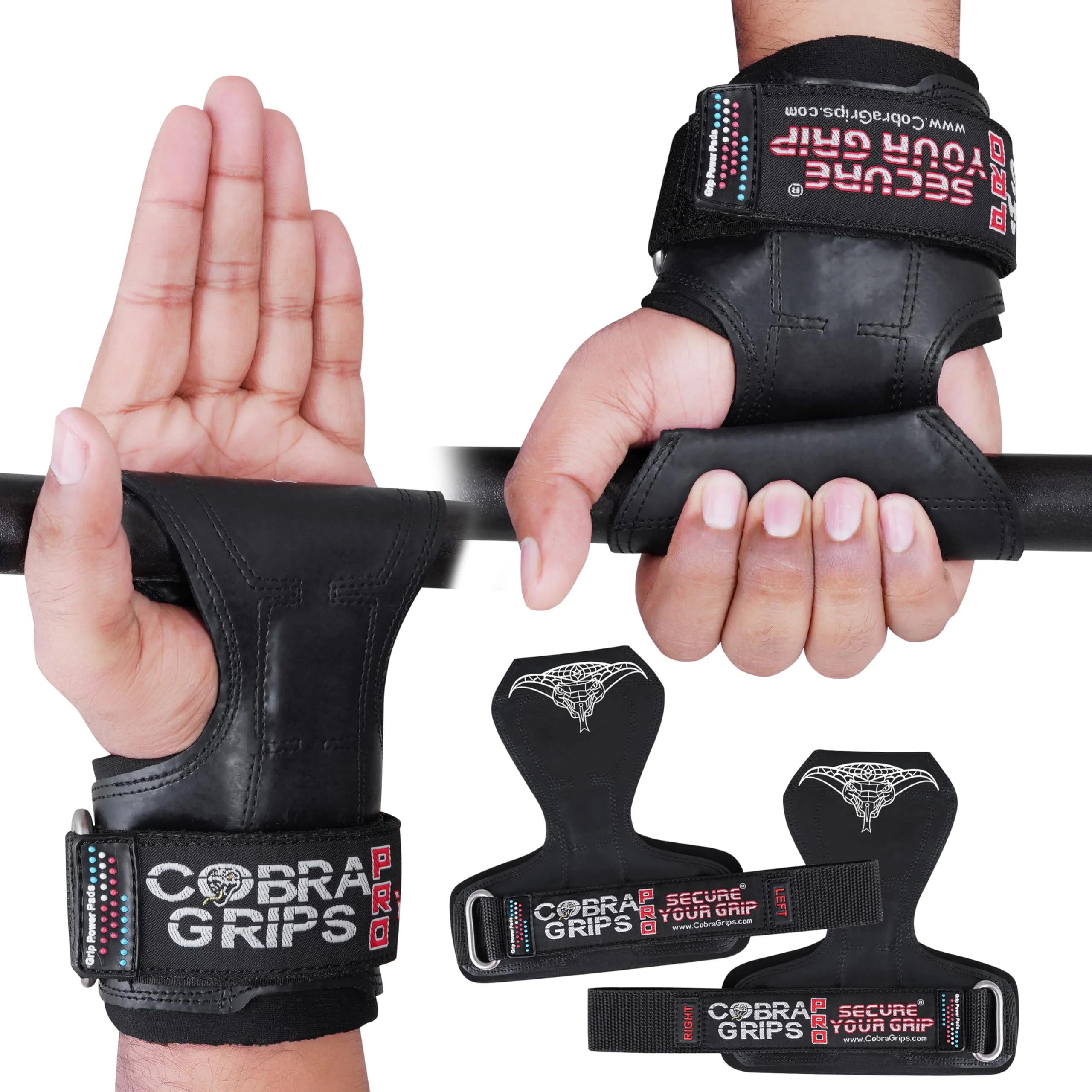 Cobra Grips PRO Weight Lifting Gloves, Heavy Duty Straps, Alternative to Power Lifting Hooks, for Deadlifts with Built in Adjustable Neoprene Padded Wrist Wrap Support - Image 3