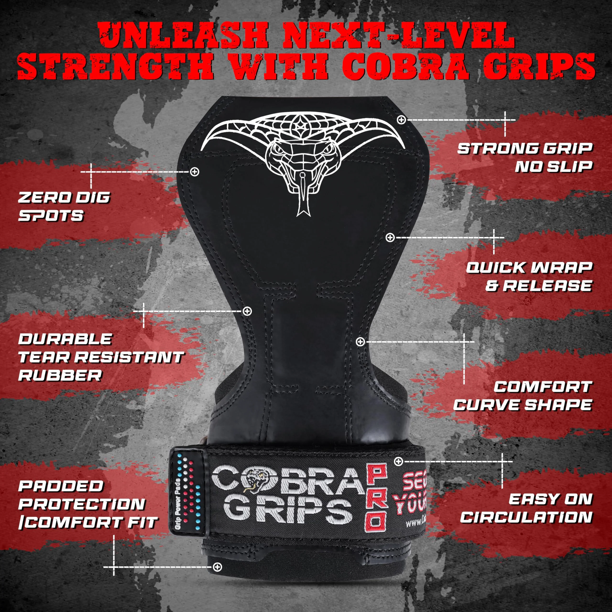 Cobra Grips PRO Weight Lifting Gloves, Heavy Duty Straps, Alternative to Power Lifting Hooks, for Deadlifts with Built in Adjustable Neoprene Padded Wrist Wrap Support - Image 7