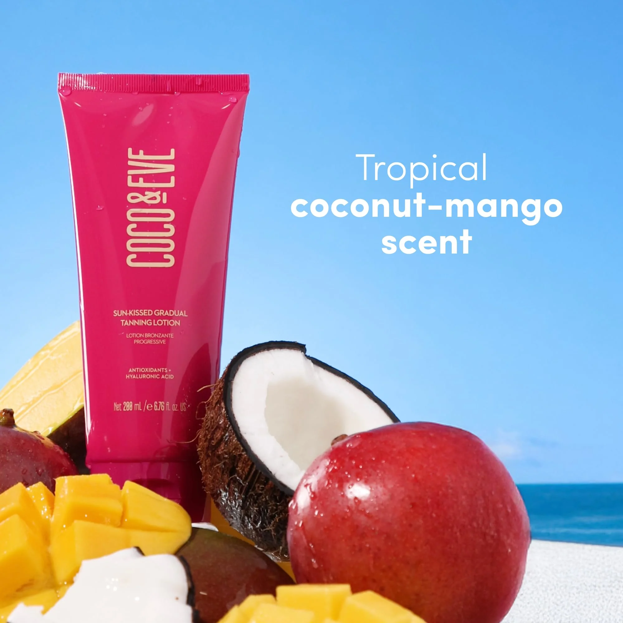 Coco & Eve Sun-kissed Gradual Tanning Lotion - Natural Sunless Moisturizing Tanner with 72H Hydration & Streak-Free, Buildable Glow. Skincare-Infused with Antioxidants and Hyaluronic Acid (6.76 fl oz) - Image 4