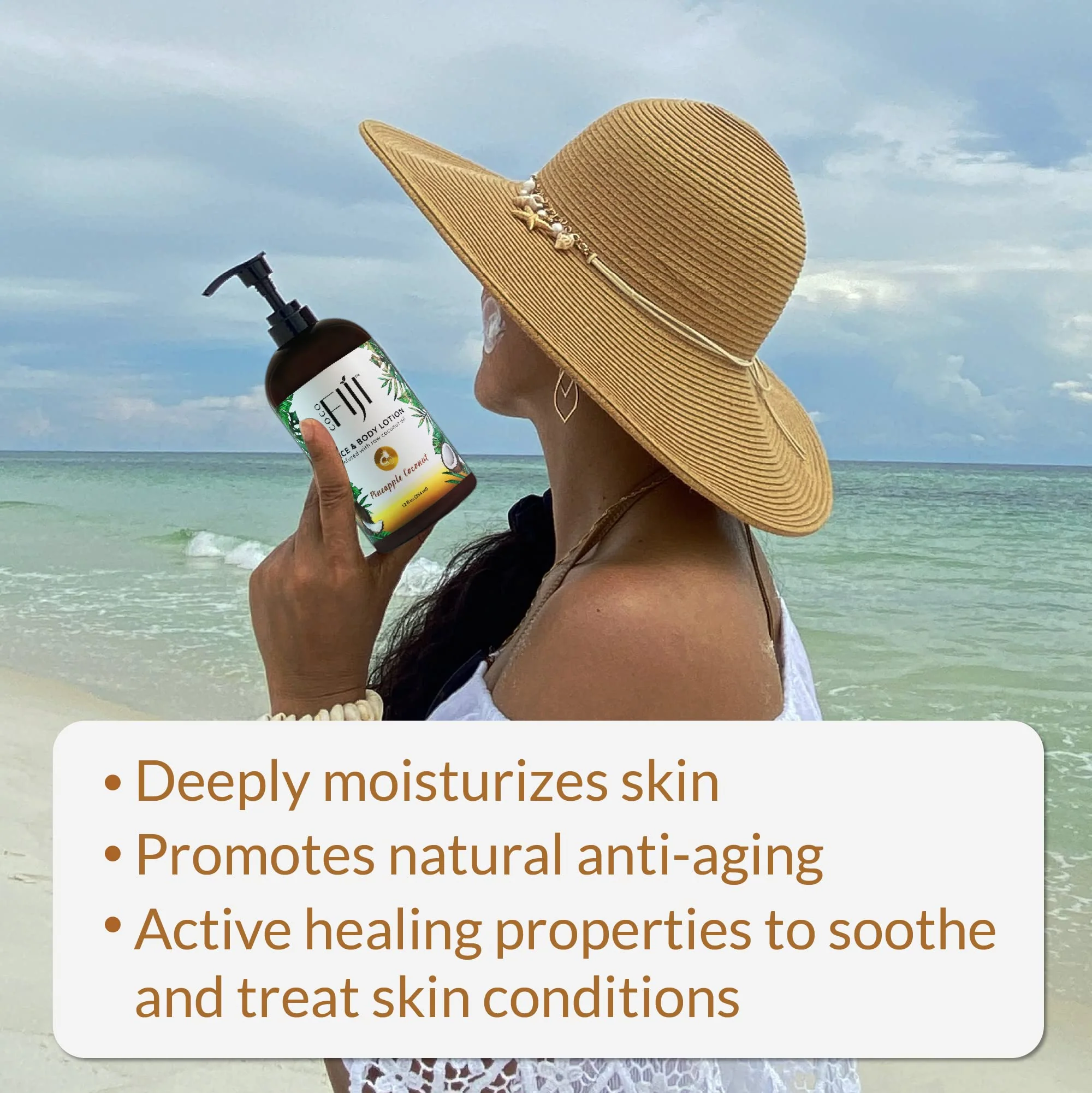 Coco Fiji Face & Body Lotion Infused With Coconut Oil | Lotion for Dry Skin | Moisturizer Face Cream & Massage Lotion for Women & Men | Pineapple Coconut 12 oz, Pack of 1 - Image 4