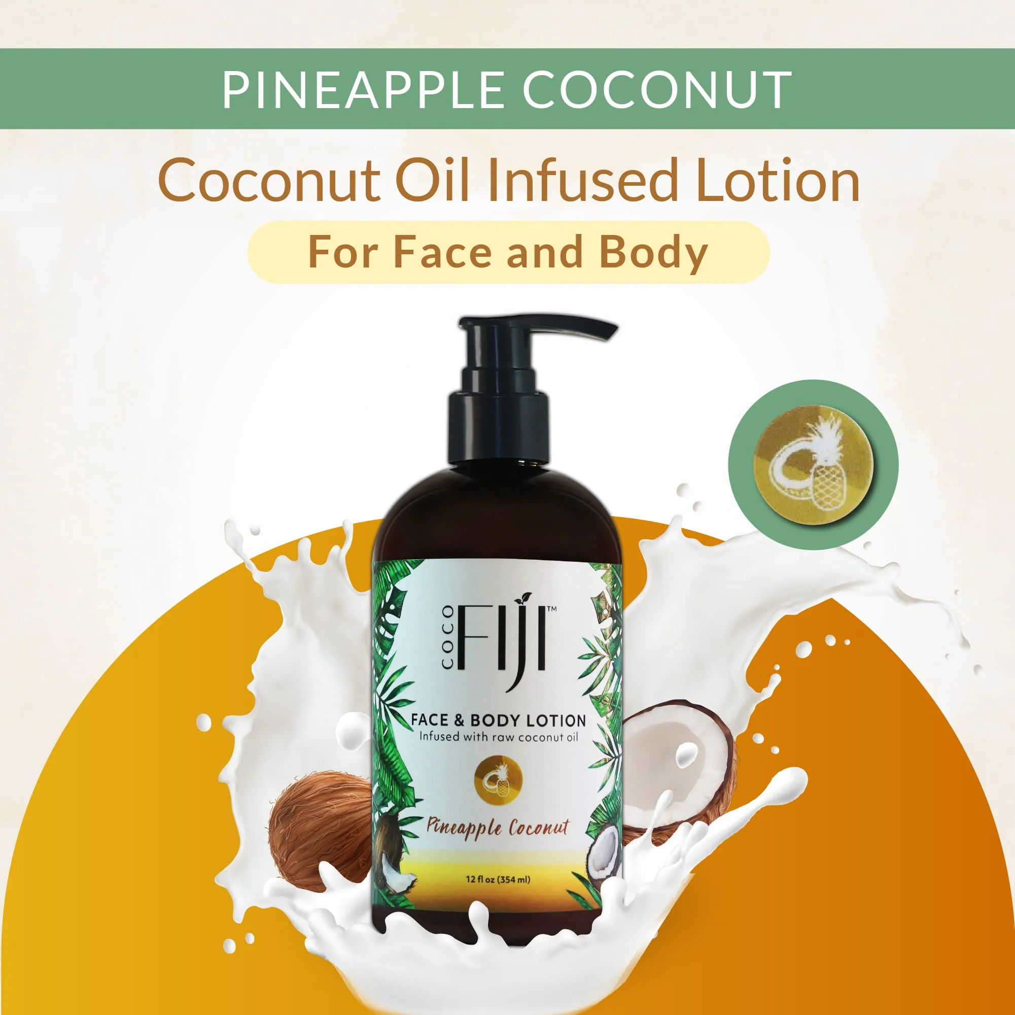 Coco Fiji Face & Body Lotion Infused With Coconut Oil | Lotion for Dry Skin | Moisturizer Face Cream & Massage Lotion for Women & Men | Pineapple Coconut 12 oz, Pack of 1 - Image 5