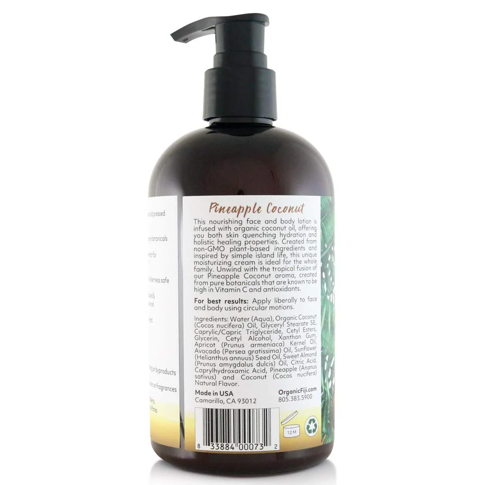 Coco Fiji Face & Body Lotion Infused With Coconut Oil | Lotion for Dry Skin | Moisturizer Face Cream & Massage Lotion for Women & Men | Pineapple Coconut 12 oz, Pack of 1 - Image 6