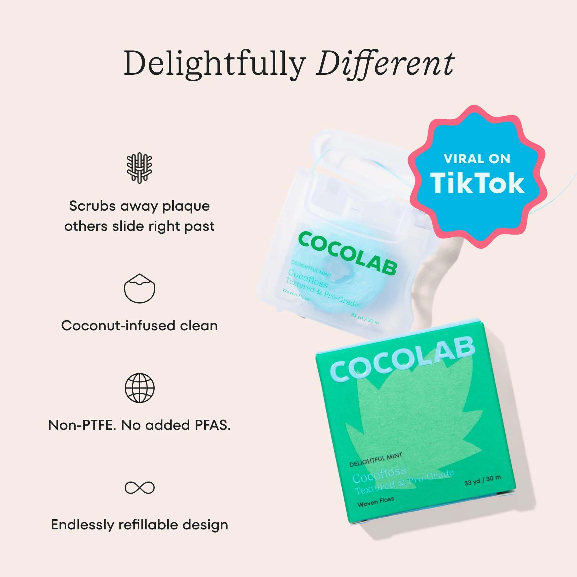 Cocofloss Expanding Woven Dental Floss Refill by Cocolab, Waxed Tooth Floss for Daily Oral Care, Coconut Oil Infused, Vegan, for Adults and Kids, Mint Scent, 3 Pack Refills - Image 3