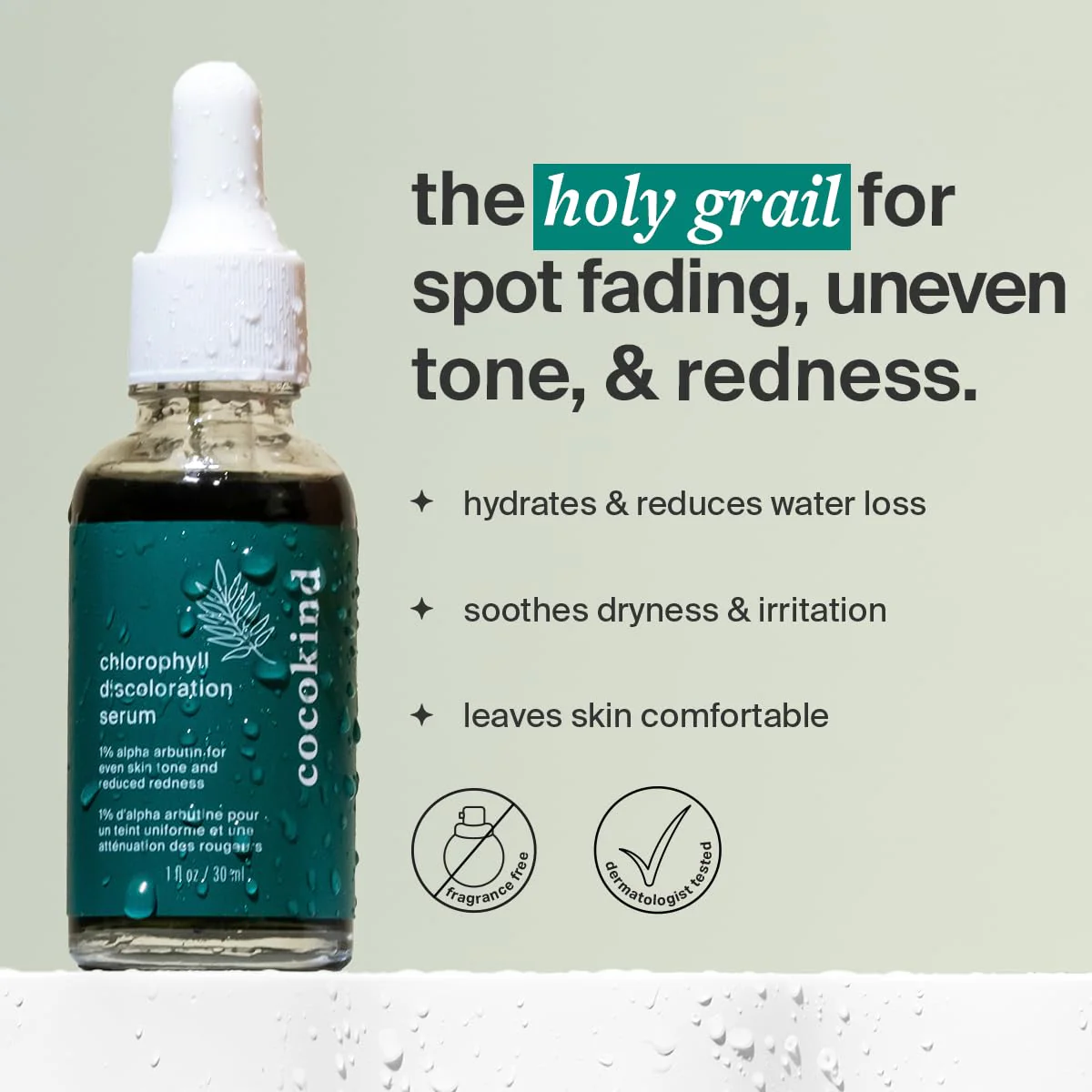 Cocokind Chlorophyll Discoloration Serum, Sensitive Skin Friendly Spot Fading Serum to Target Spots, Uneven Tone, and Redness, 1 fl oz - Image 8