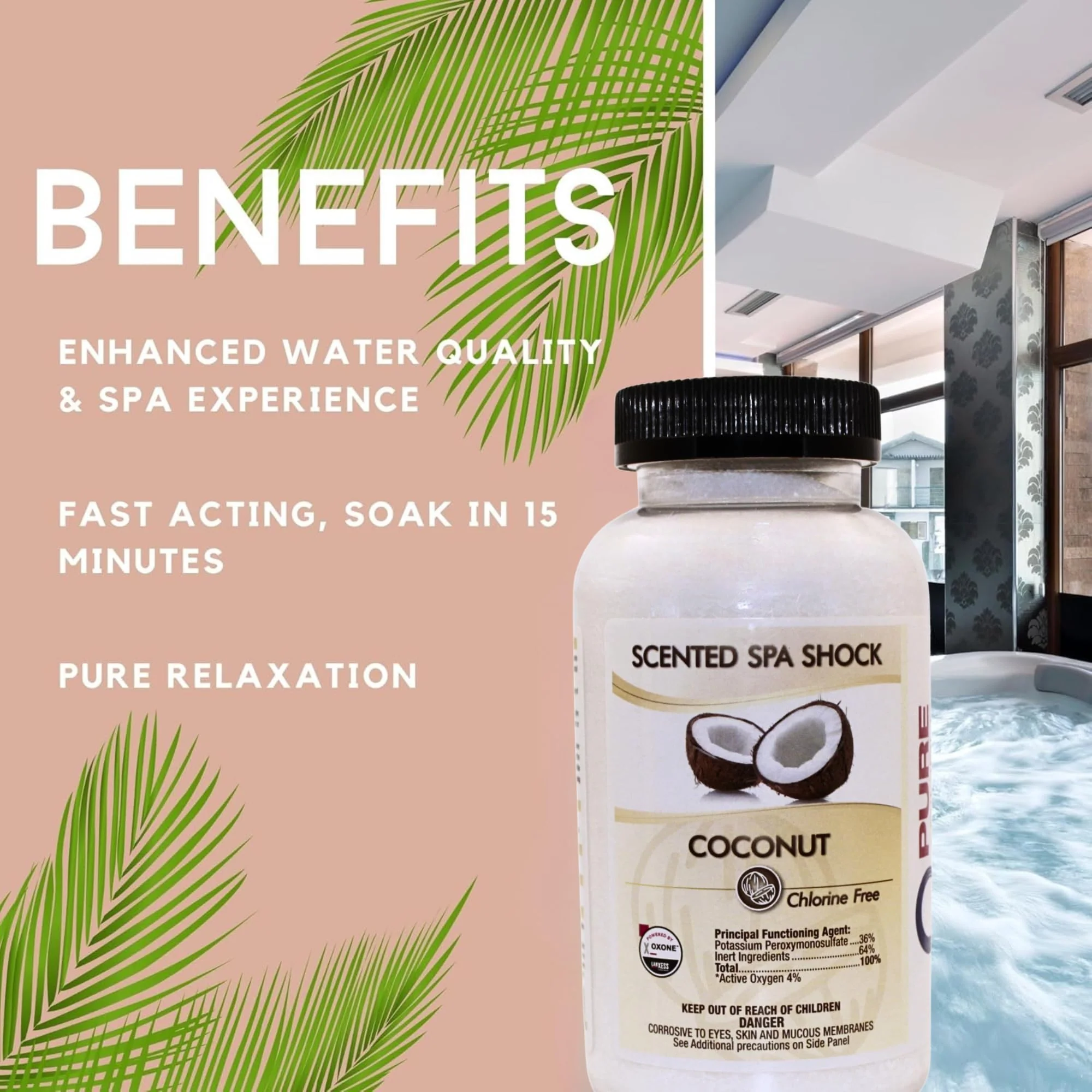 Coconut Aromatherapy Spa Shock for Hot Tubs & Spas | Non-Chlorine Oxidizing Hot Tub Shock Treatment | Compatible with Bromine Tablets & Chlorine | Neutralizes Odors & Clarifies Water (2 lbs) - Image 4