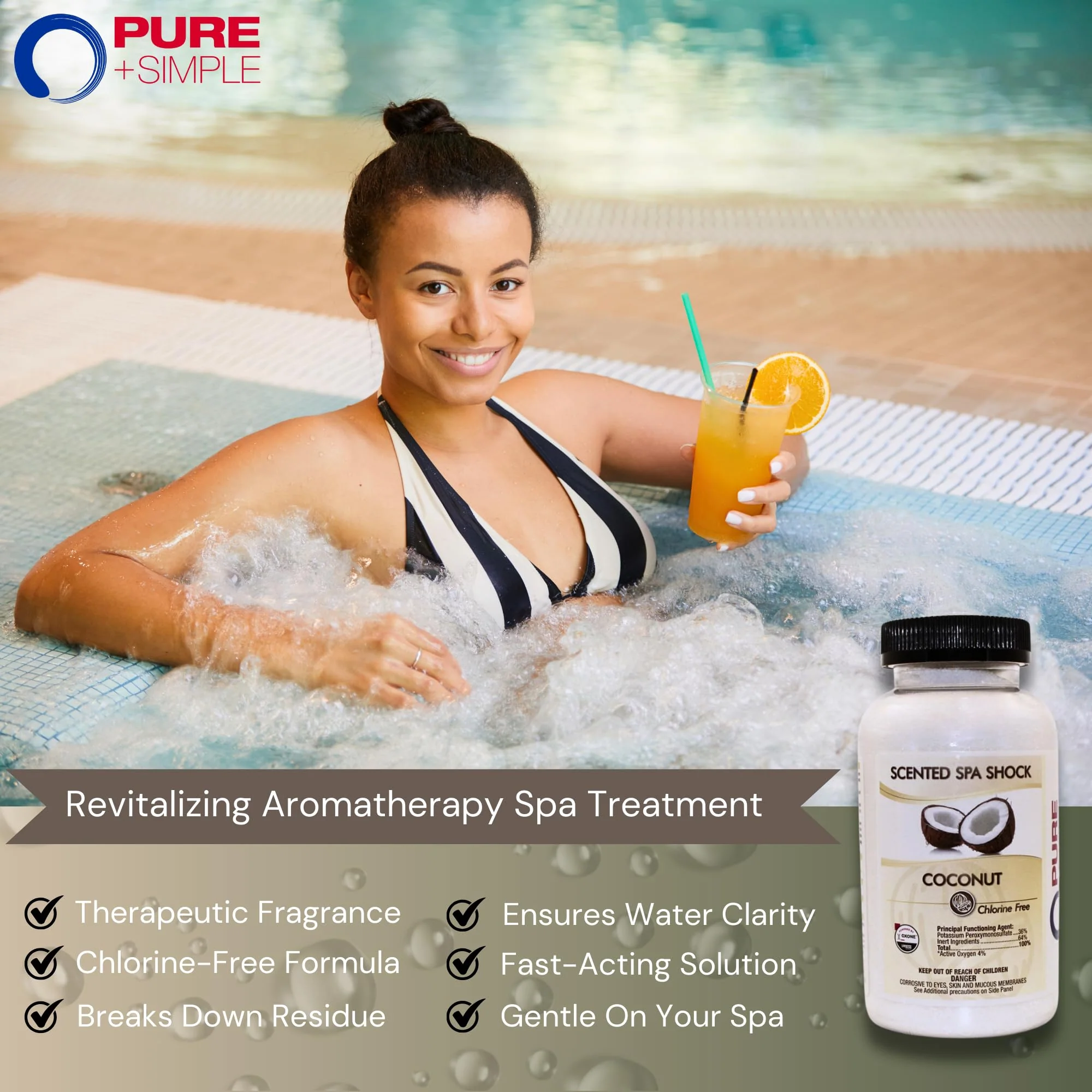 Coconut Aromatherapy Spa Shock for Hot Tubs & Spas | Non-Chlorine Oxidizing Hot Tub Shock Treatment | Compatible with Bromine Tablets & Chlorine | Neutralizes Odors & Clarifies Water (2 lbs) - Image 5