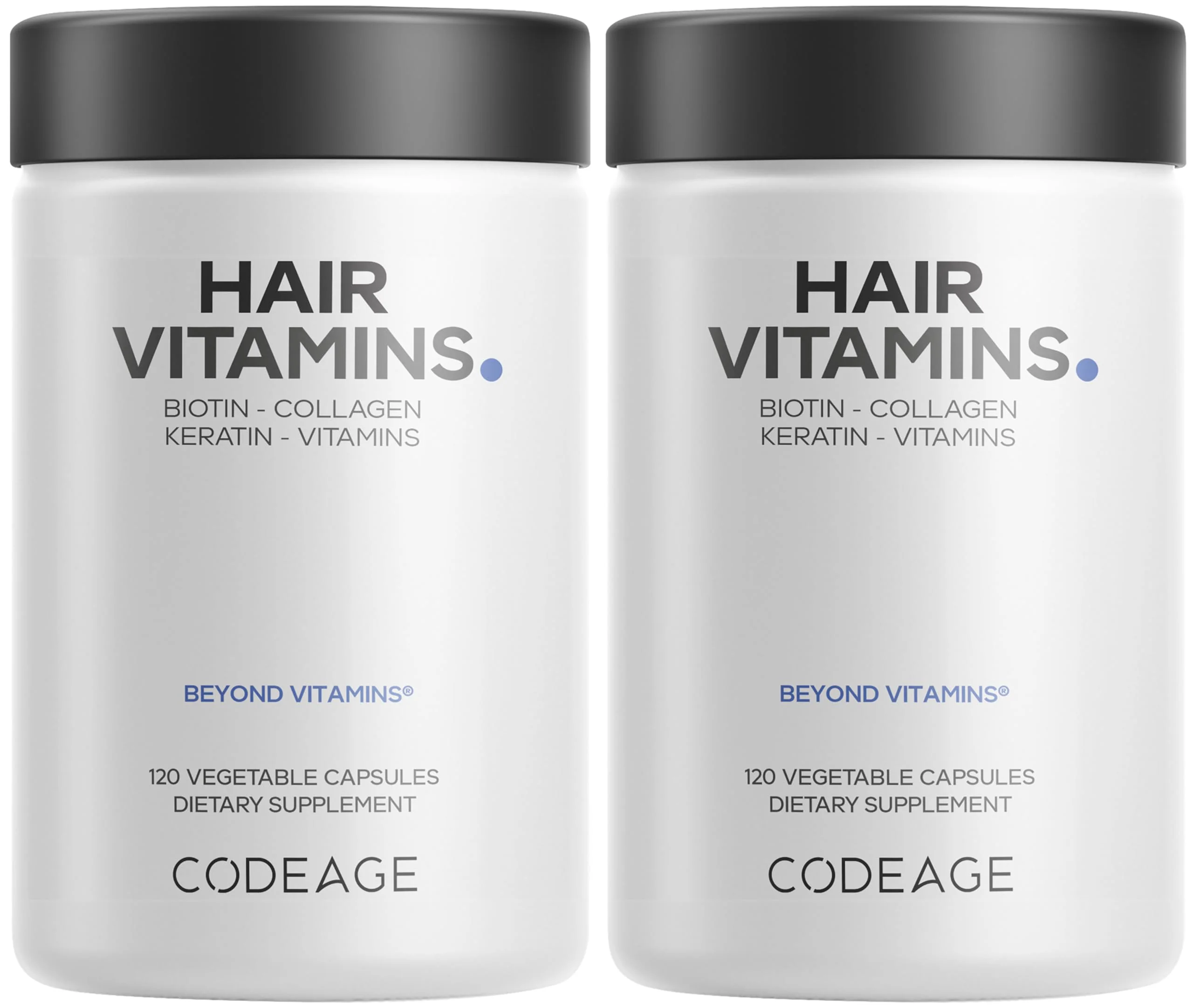 Codeage Hair Vitamins 10000 mcg Biotin, Keratin, Collagen, Vitamin A, B12, C, D3, E, Zinc, Turmeric, Probiotics, Enzymes, Inositol - Hair Care Support - Healthy Hair Supplement Pills - 2 Pack