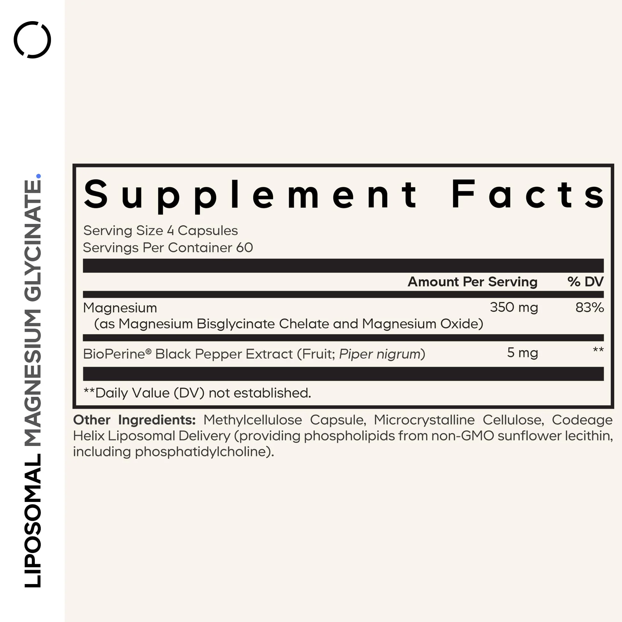 Codeage Liposomal Magnesium Glycinate Supplement, 2-Month Supply, Bisglycinate Magnesium Chelate, Chelated Magnesium Mineral Pills, BioPerine Black Pepper Vitamins Capsules, Non-GMO Vegan, 240 ct - Image 9