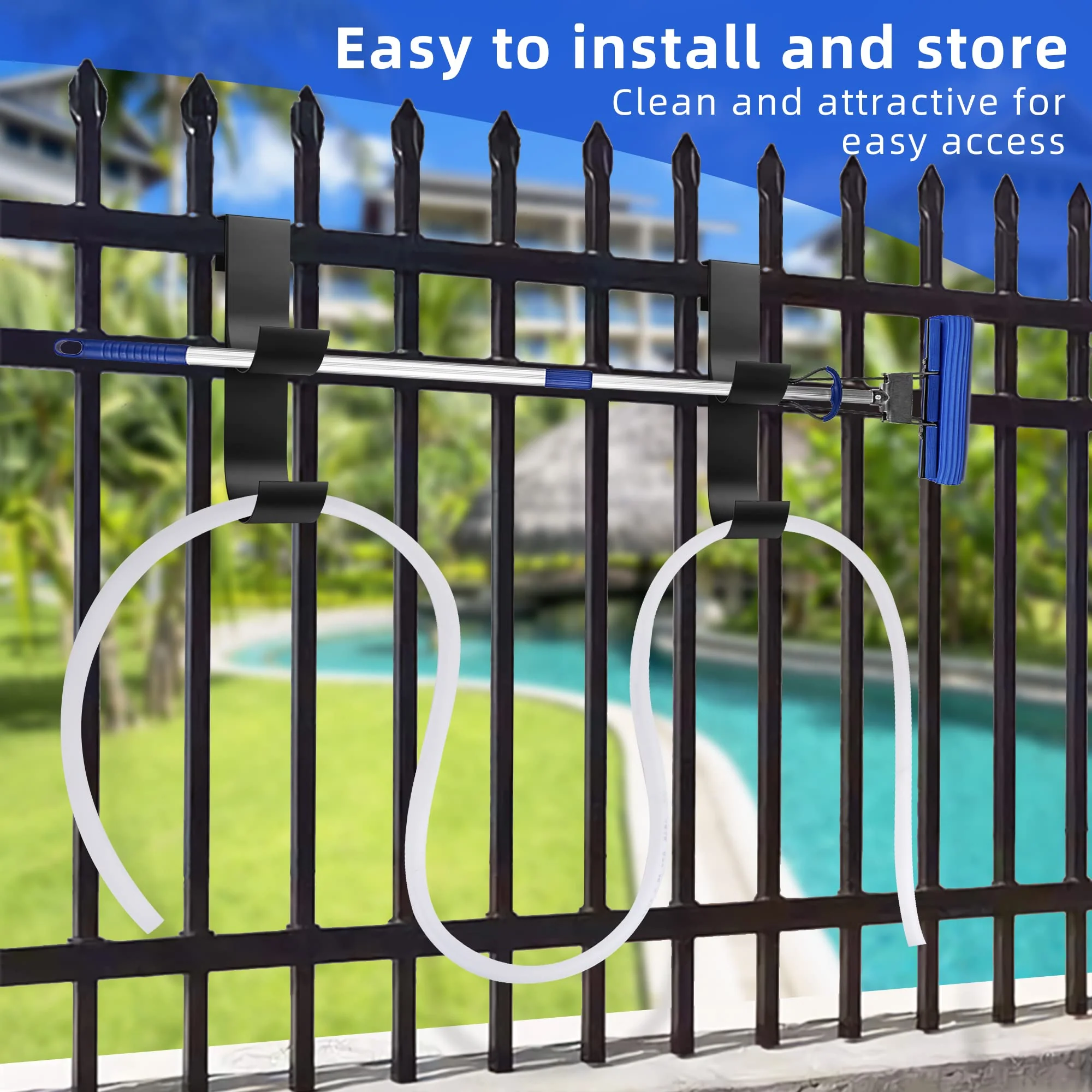 codree 2 Pcs Pool Fence Hooks for Pool Equipment- Black Heavy Duty Fence Hooks for Pool Poles- Slipe-on Fence Hanger for Pool Hose Pool Skimmer, Fit 3/4 Inch to 1-1/4 inch Railing - Image 5