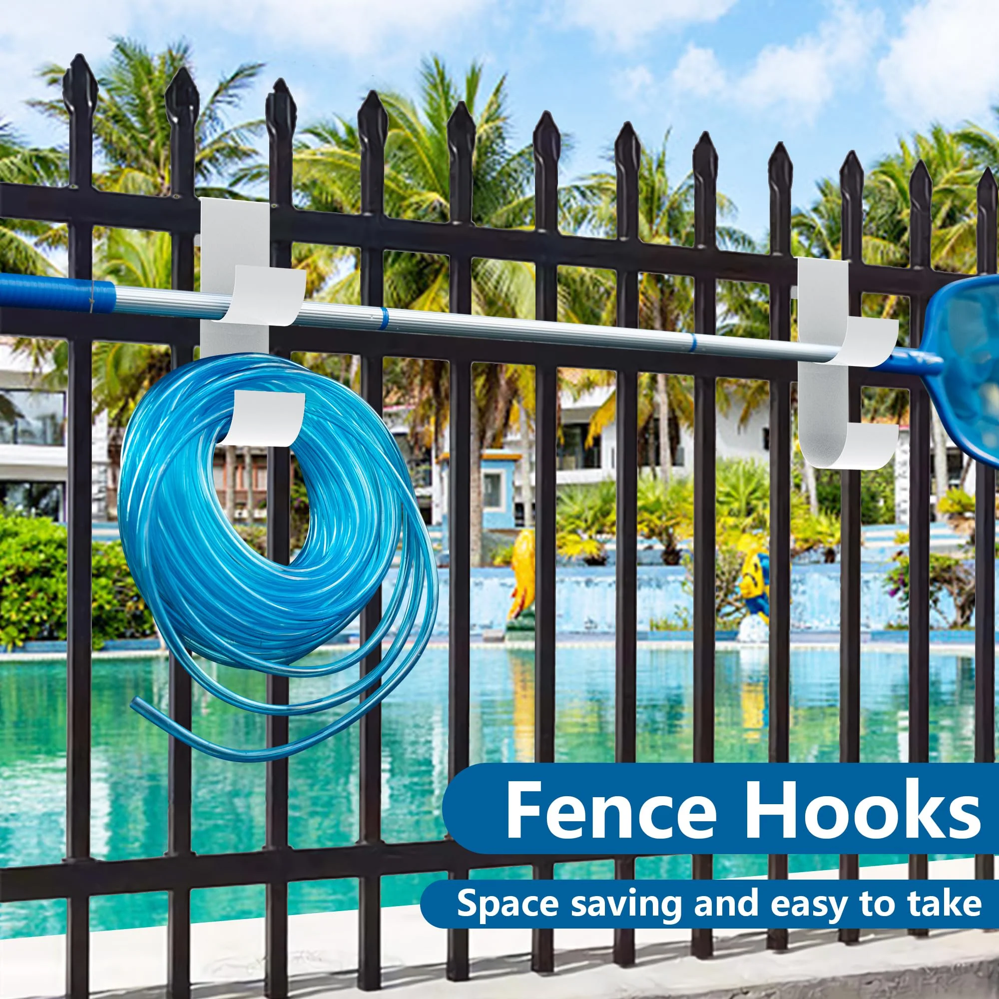 codree 2 PCS Pool Fence Hooks for Pool Equipment, White Heavy Duty Fence Hooks for Pool Poles, Slipe-on Fence Hanger for Pool Hose Pool Skimmer, Fit 3/4 Inch to 1-1/4 inch Railing - Image 5