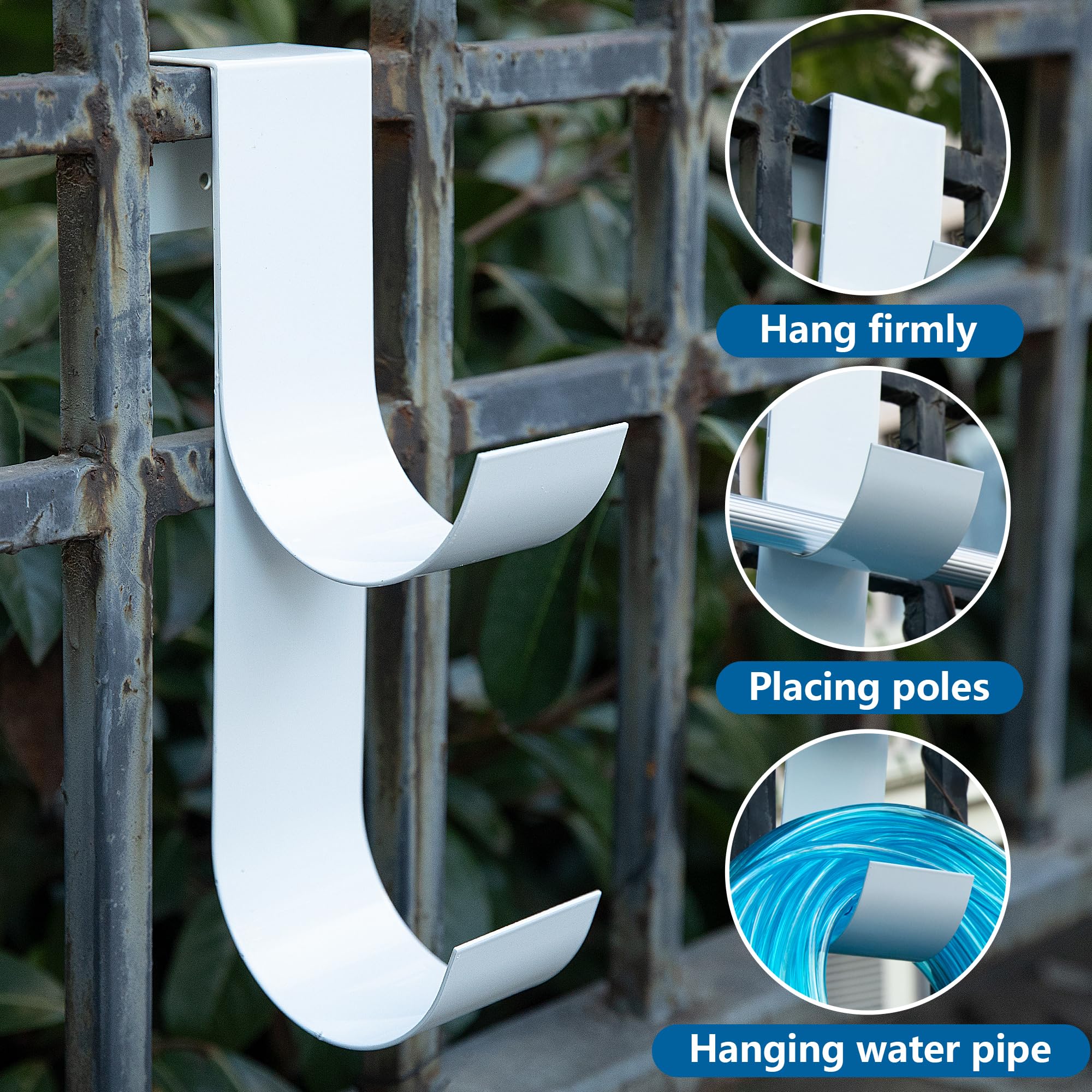 codree 2 PCS Pool Fence Hooks for Pool Equipment, White Heavy Duty Fence Hooks for Pool Poles, Slipe-on Fence Hanger for Pool Hose Pool Skimmer, Fit 3/4 Inch to 1-1/4 inch Railing - Image 6