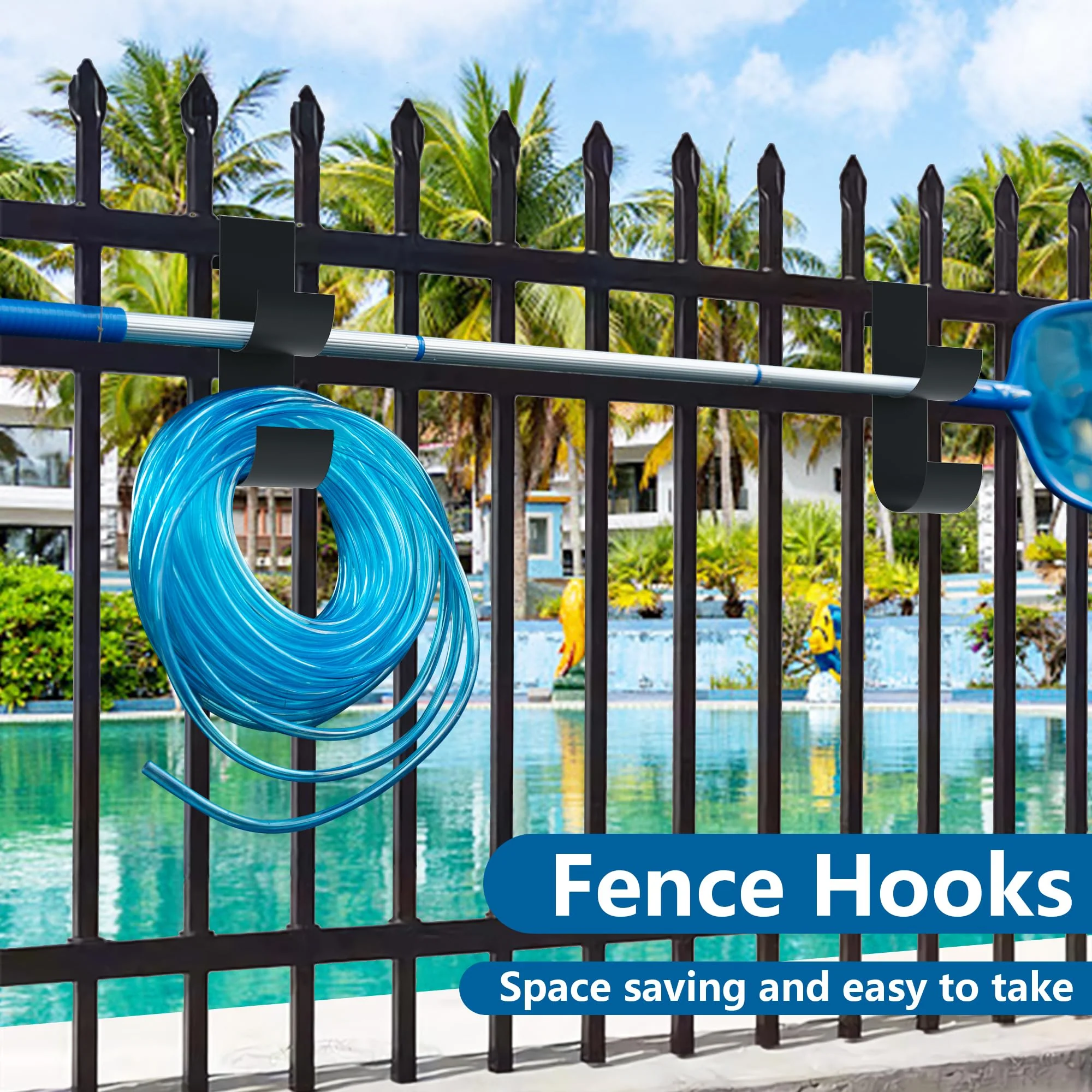codree 4 Pcs Pool Fence Hooks for Pool Equipment, Black Heavy Duty Fence Hooks for Pool Poles, Slipe-on Fences Hanger for Pools Hose Pools Skimmer, Fit 3/4 Inch to 1-1/4 inch Railing - Image 5