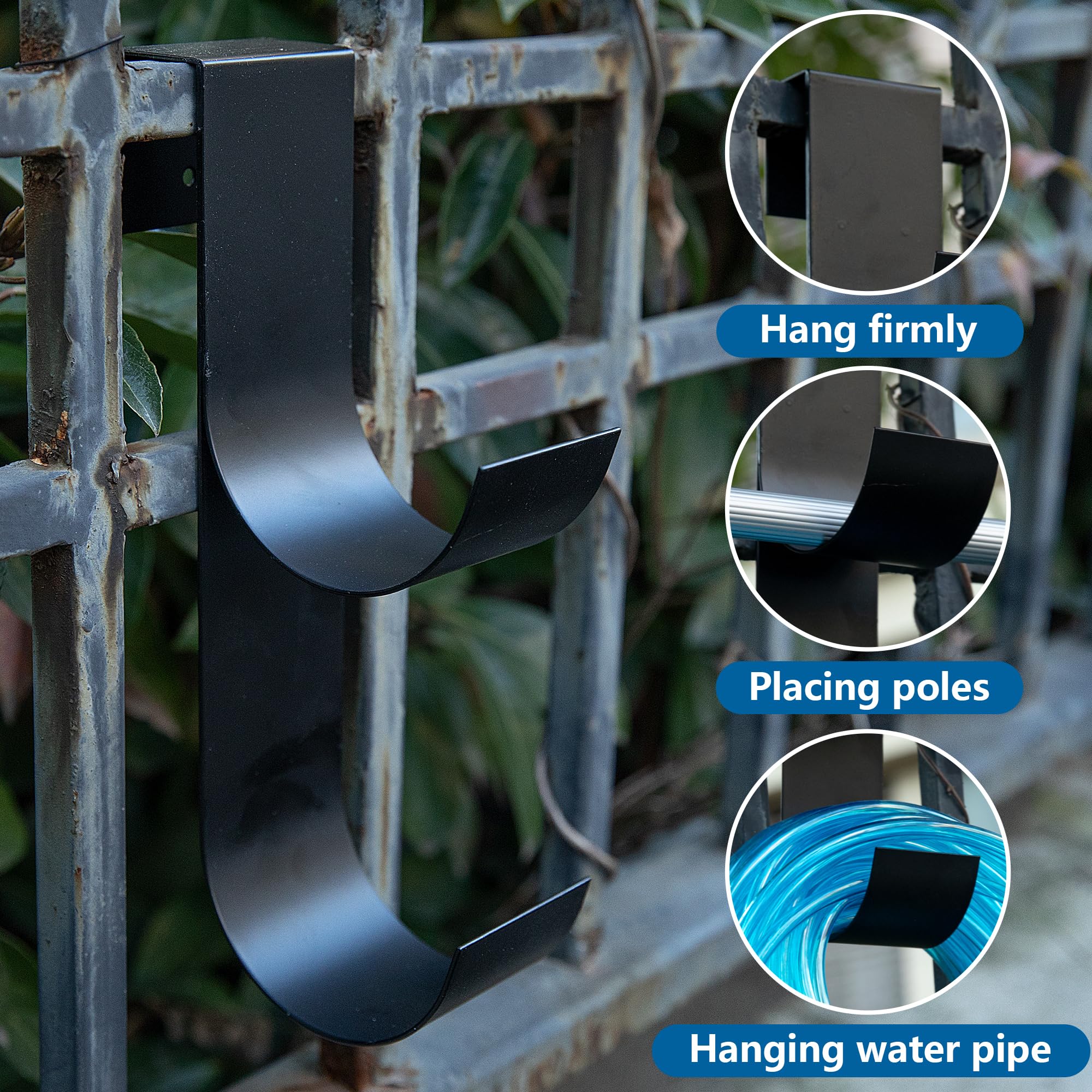 codree 4 Pcs Pool Fence Hooks for Pool Equipment, Black Heavy Duty Fence Hooks for Pool Poles, Slipe-on Fences Hanger for Pools Hose Pools Skimmer, Fit 3/4 Inch to 1-1/4 inch Railing - Image 6