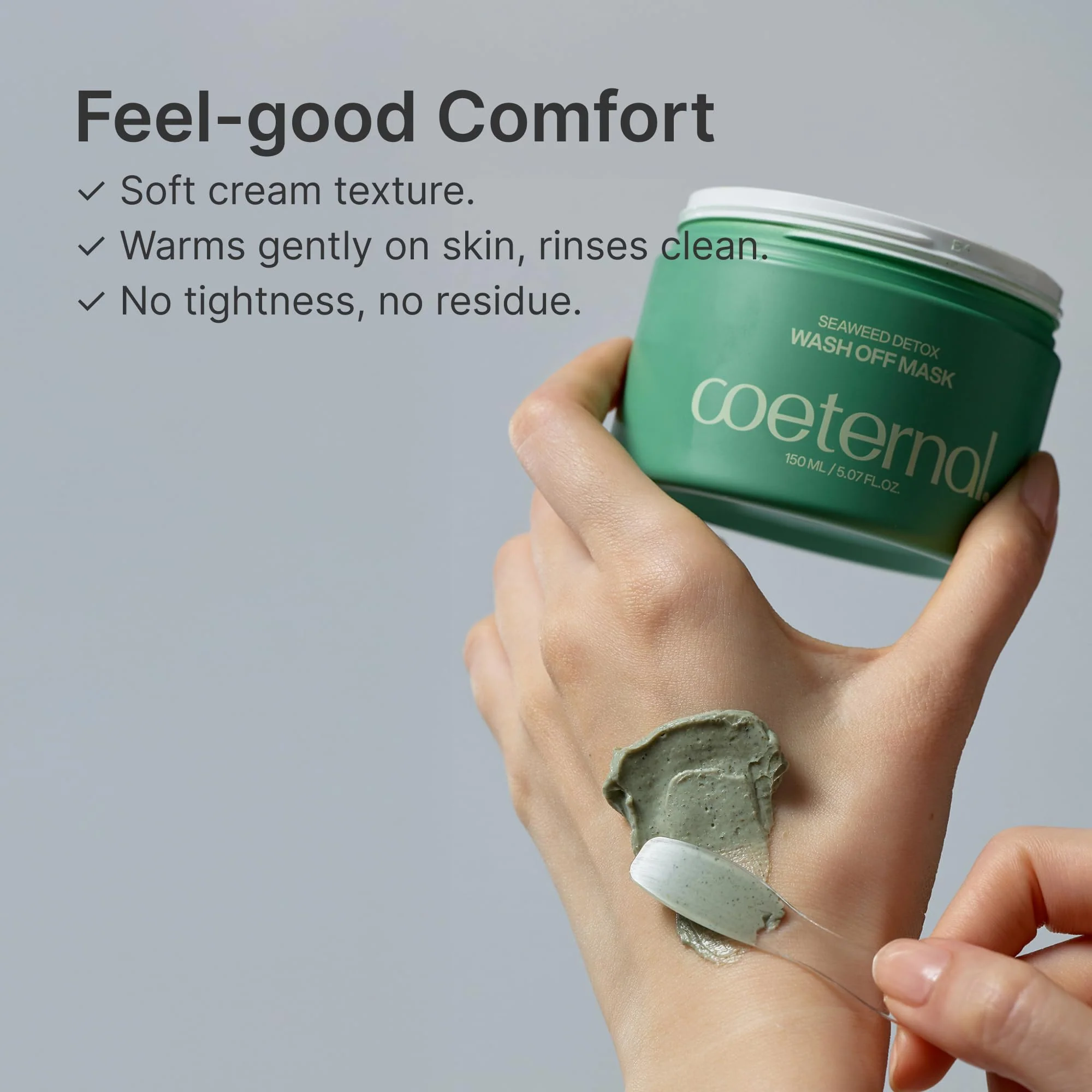 coeternal Seaweed Detox Wash Off Mask, Cooling Korean Clay Mask with Bentonite, Kaolin, Glycerin & Seaweed Extracts for Pore Minimizing, Deep Cleansing, Non-Drying Mud Mask, 200ml / 6.76 fl.oz. - Image 4