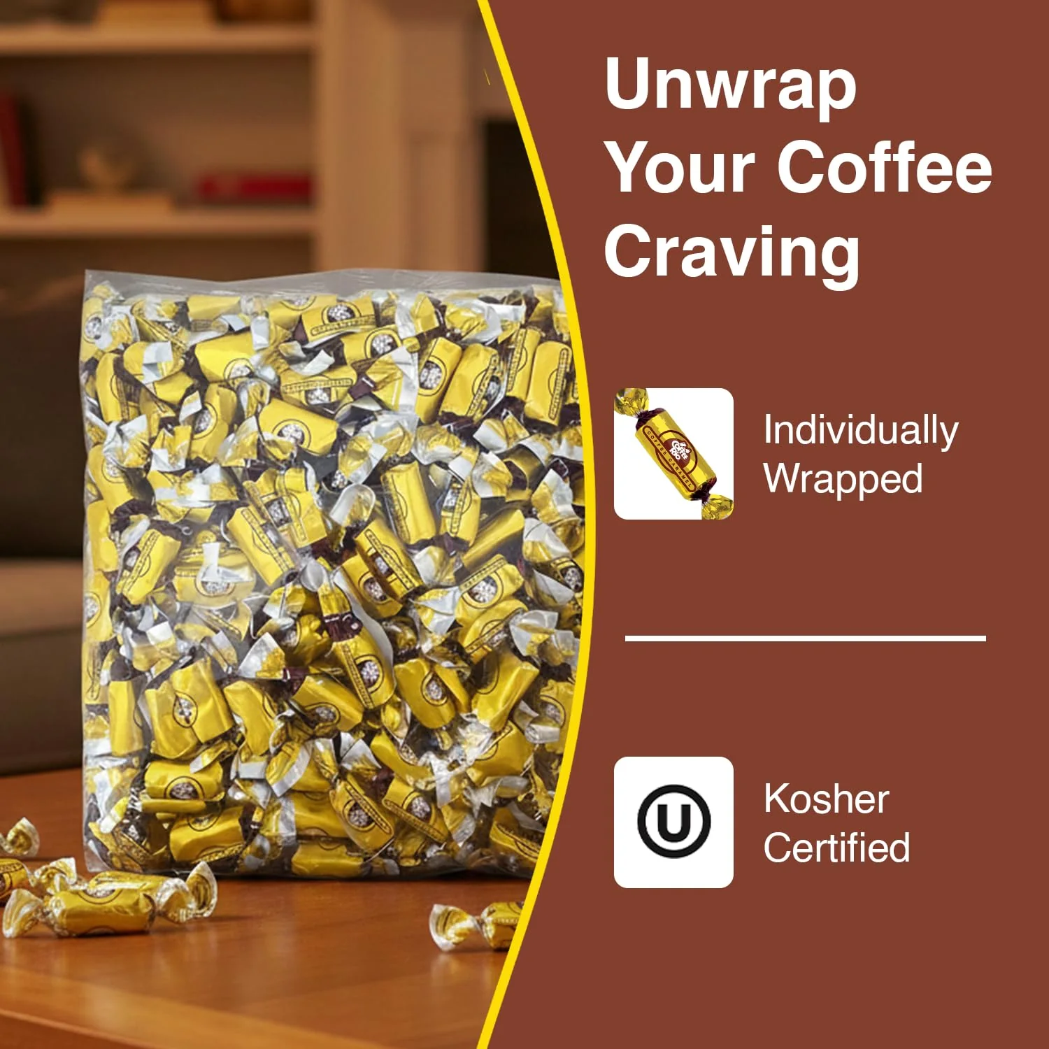 Coffee Rio Original Roast Coffee Caramels Candy Bulk Pack, 3 Pound Bag - Individually Wrapped Hard Candies Blended with Fresh Dairy Cream - Perfect for Office Candy Bowl, Buffet - Kosher Certified - Image 4