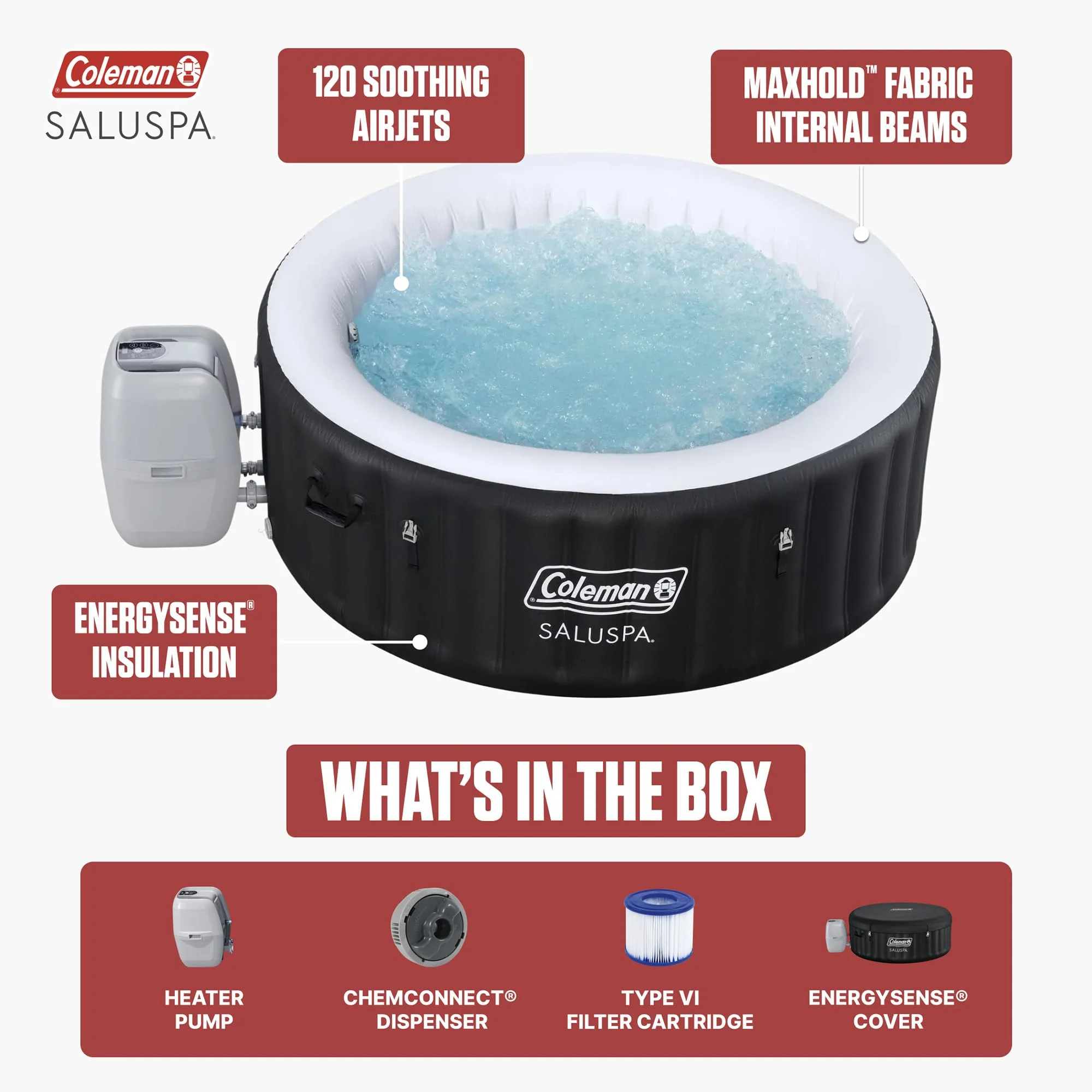 Coleman Miami 2 to 4 Person Inflatable Hot Tub, Round Energy-Efficient Portable Outdoor Spa with 120 AirJets, 71" x 26" - Image 6