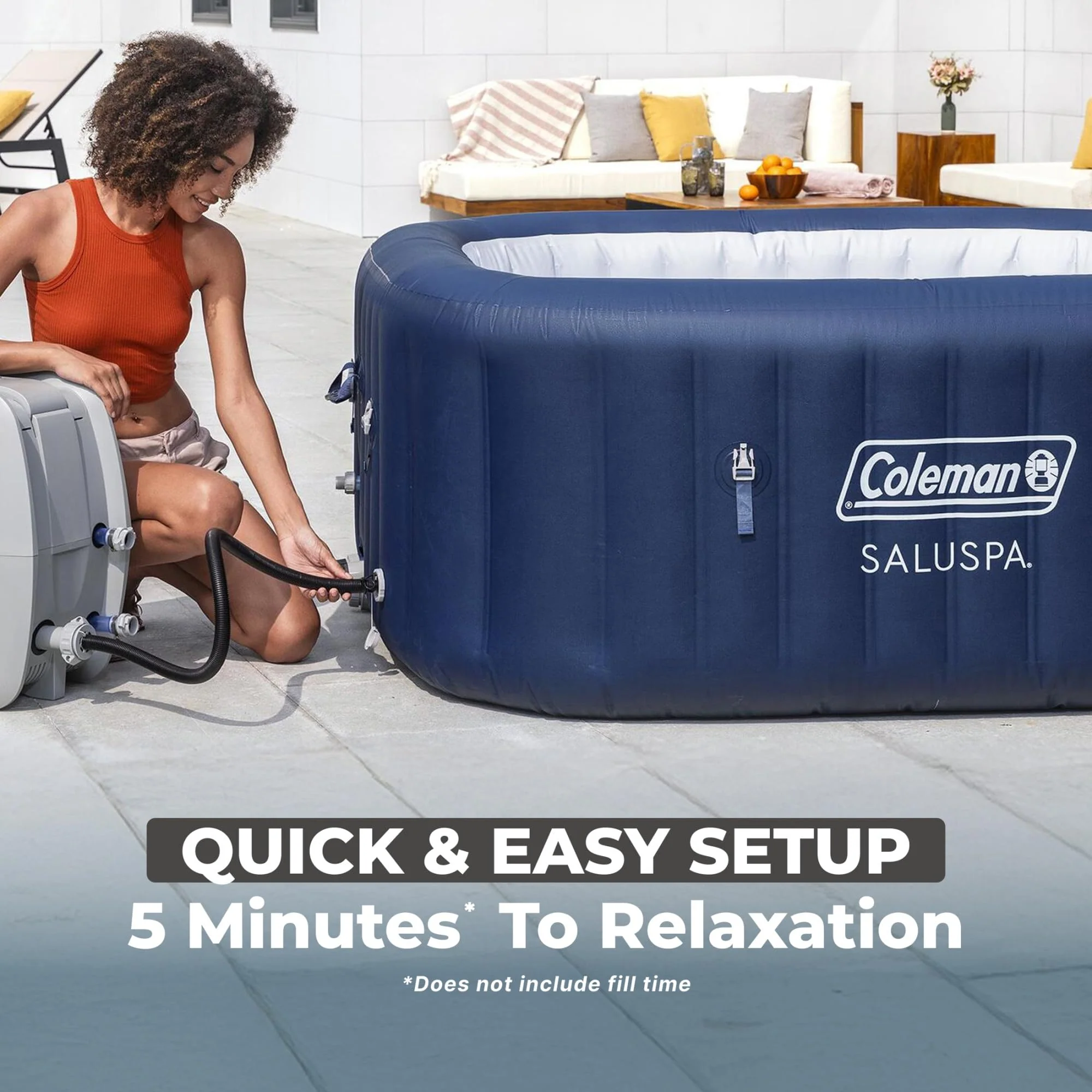 Coleman SaluSpa Atlantis AirJet Inflatable Hot Tub, 4 to 6 Person Square Portable Outdoor Spa with 140 Air Jets, App Control and EnergySense Insulated Cover, 71" x 28" - Image 3