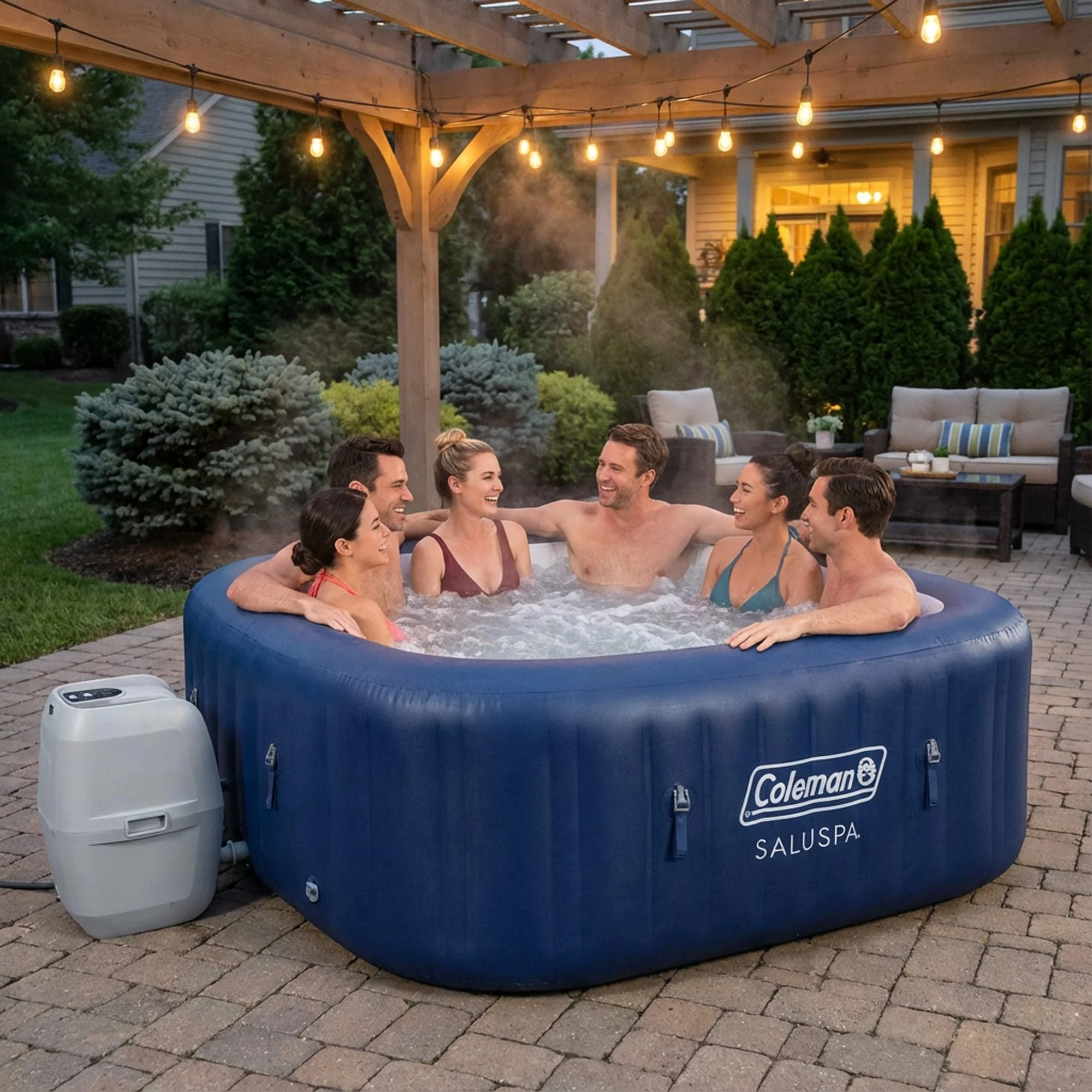 Coleman SaluSpa Atlantis AirJet Inflatable Hot Tub, 4 to 6 Person Square Portable Outdoor Spa with 140 Air Jets, App Control and EnergySense Insulated Cover, 71" x 28" - Image 9