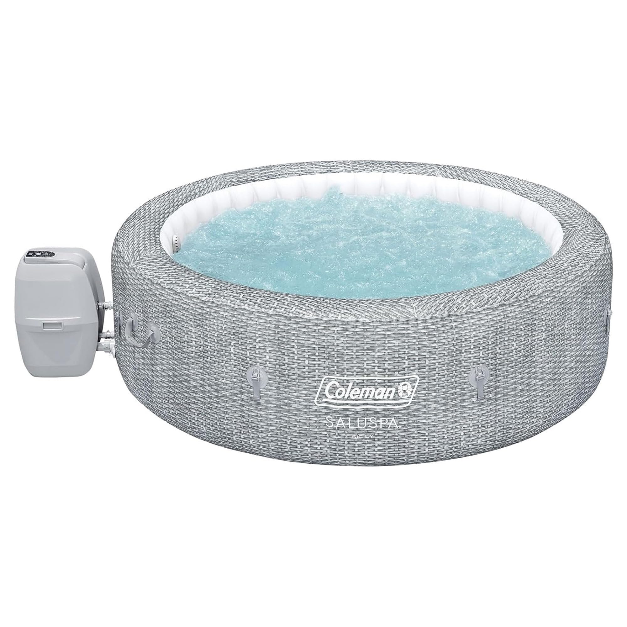 Coleman Sicily AirJet Large Round 5 to 7 Person Inflatable Hot Tub Portable Outdoor Spa with 180 AirJets and EnergySense Cover, Grey - Image 2