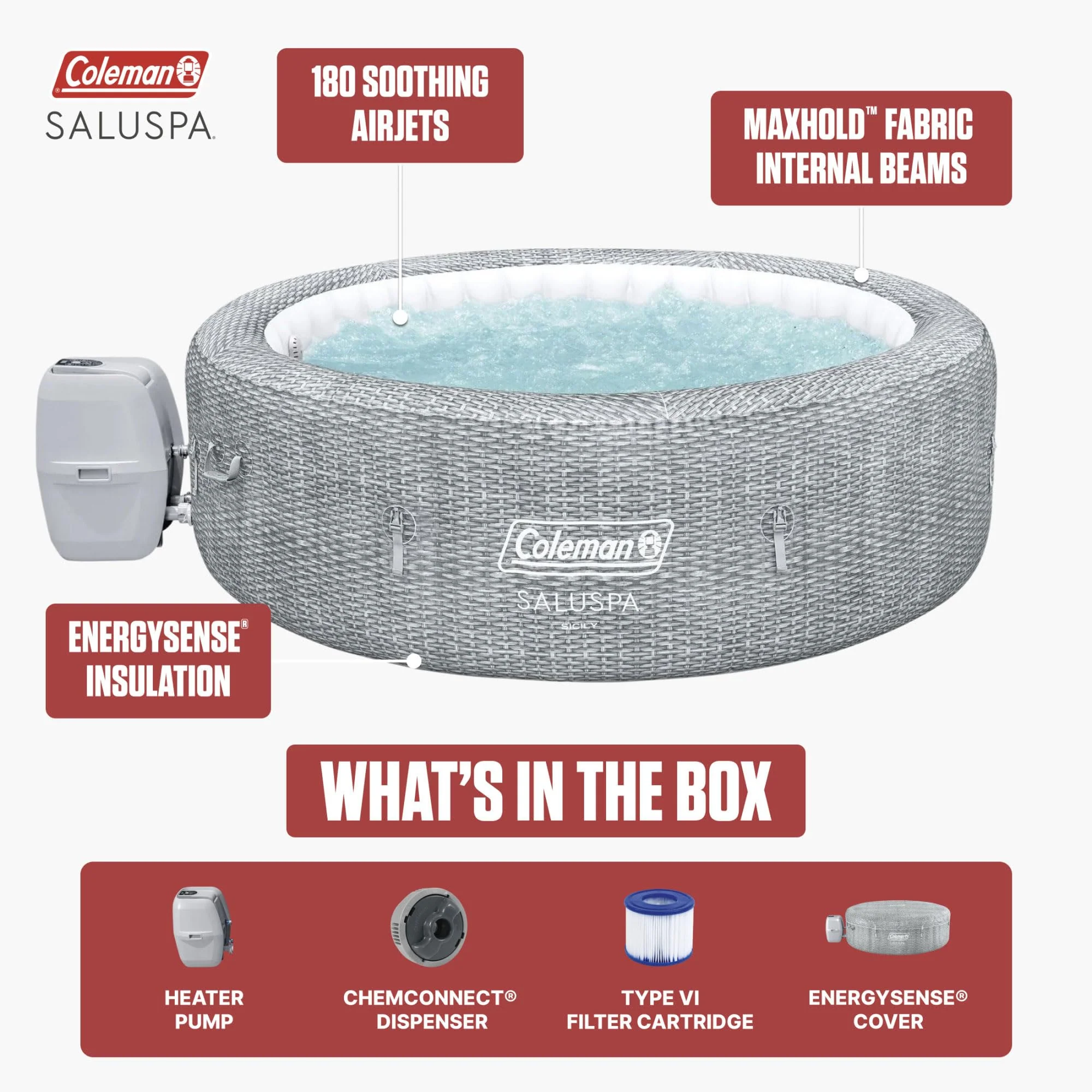 Coleman Sicily Energy-Efficient AirJet Inflatable Hot Tub 5-7 Person with App-Control - Image 2