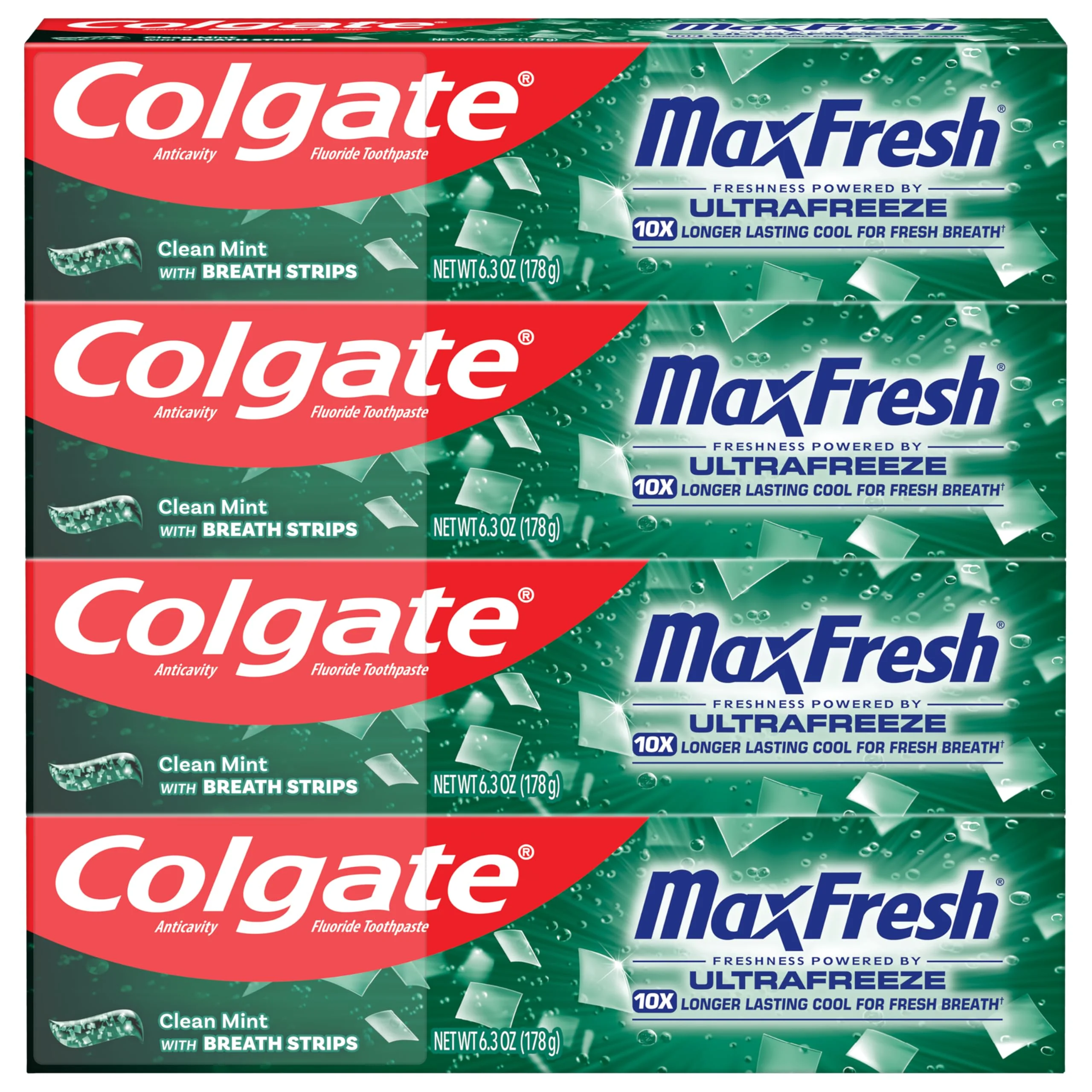 Colgate MaxFresh Clean Mint Toothpaste Pack, Fresh Breath Toothpaste with Fluoride and Hundreds of Mini Breath Strips, Leaves Mouth Feeling Refreshed for Hours, 4 Pack, 6.3 oz - Image 9