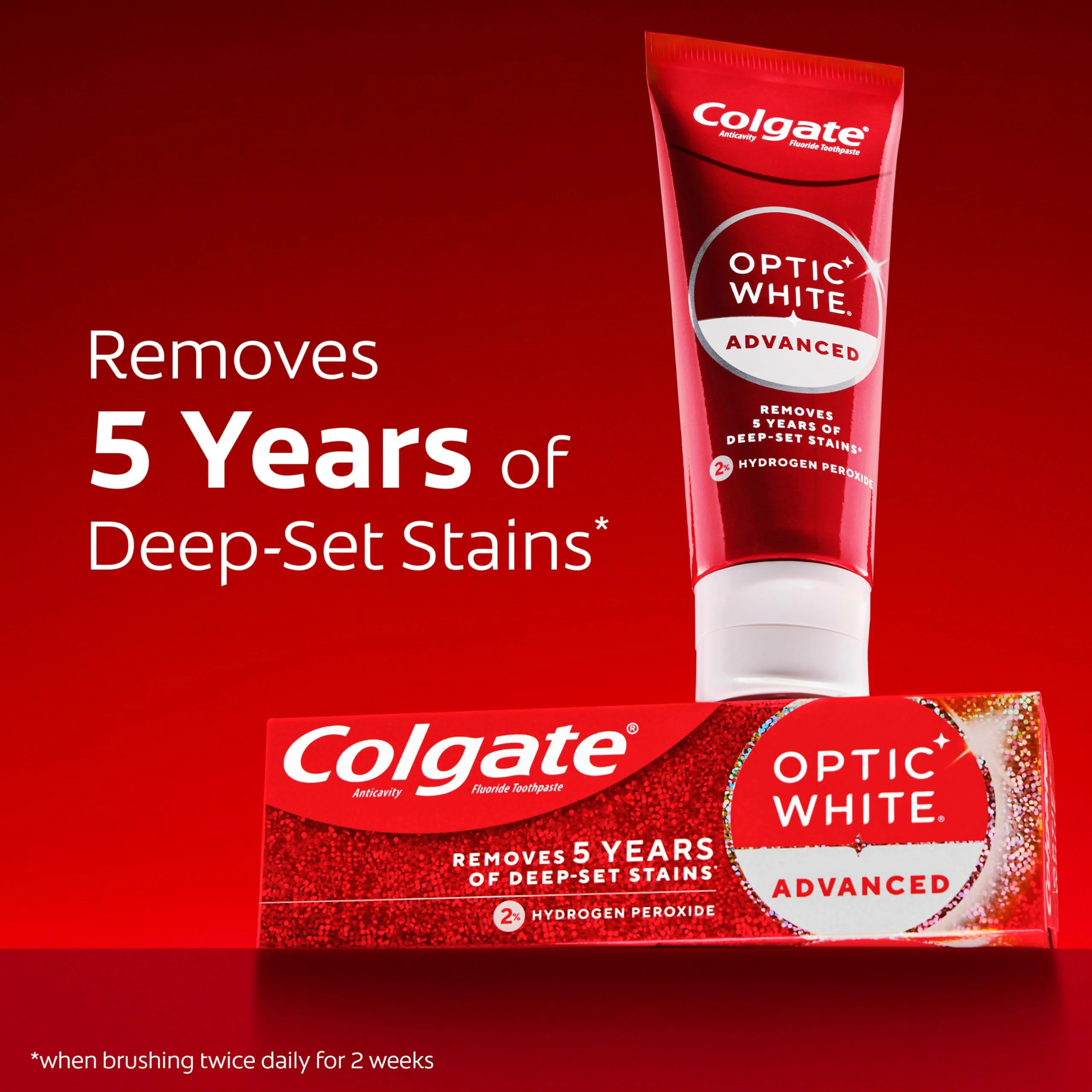 Colgate Optic White Advanced Hydrogen Peroxide Toothpaste, Teeth Whitening Toothpaste Pack, Enamel-Safe Formula, Helps Remove Tea, Coffee, and Wine Stains, Sparkling White, 3 Pack, 3.2 oz - Image 3