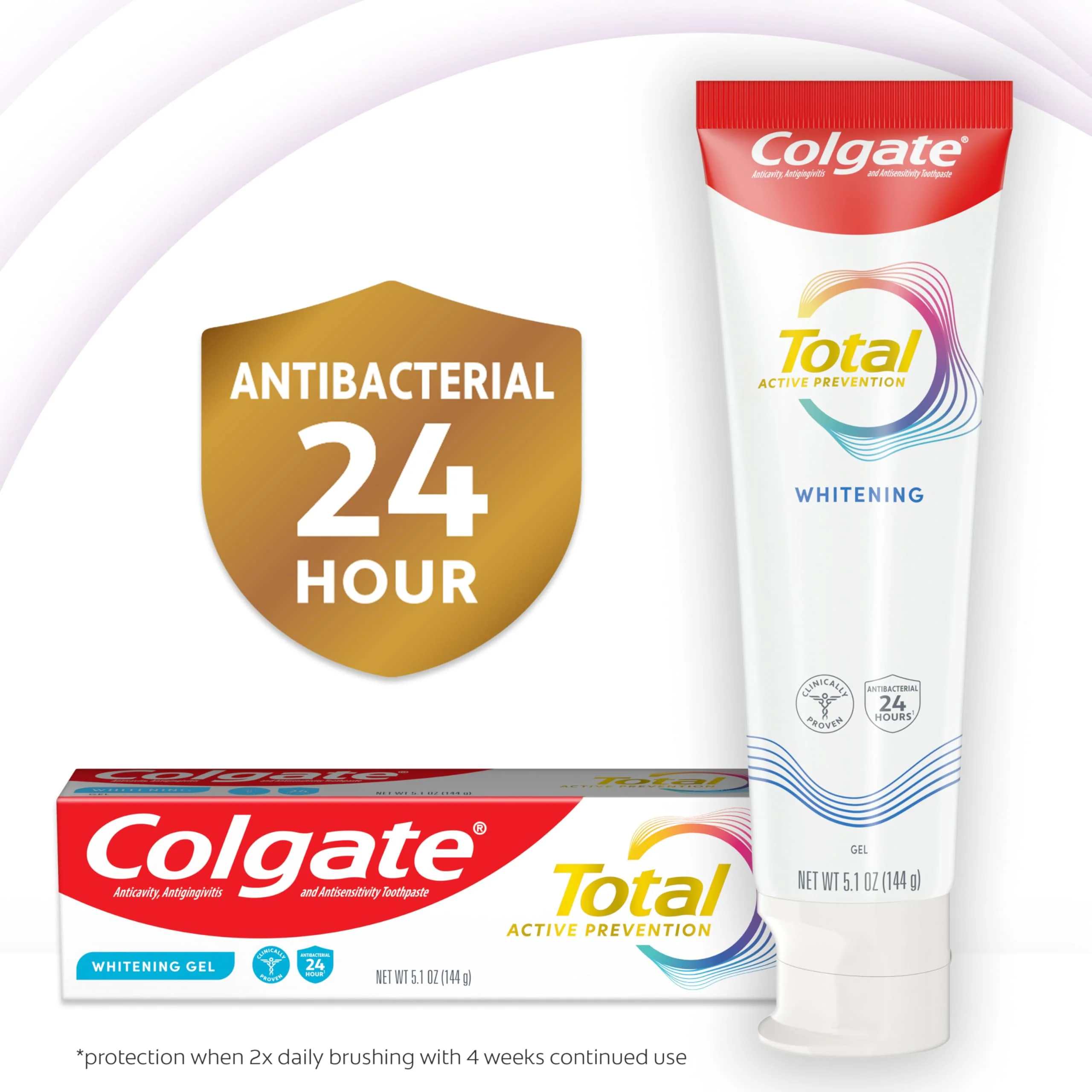 Colgate Total Active Prevention Whitening Gel Toothpaste with Fluoride, Bulk with Clinically Proven Formula That Fights Plaque Bacteria, Mint, 4 Pack, 5.1 oz - Image 5