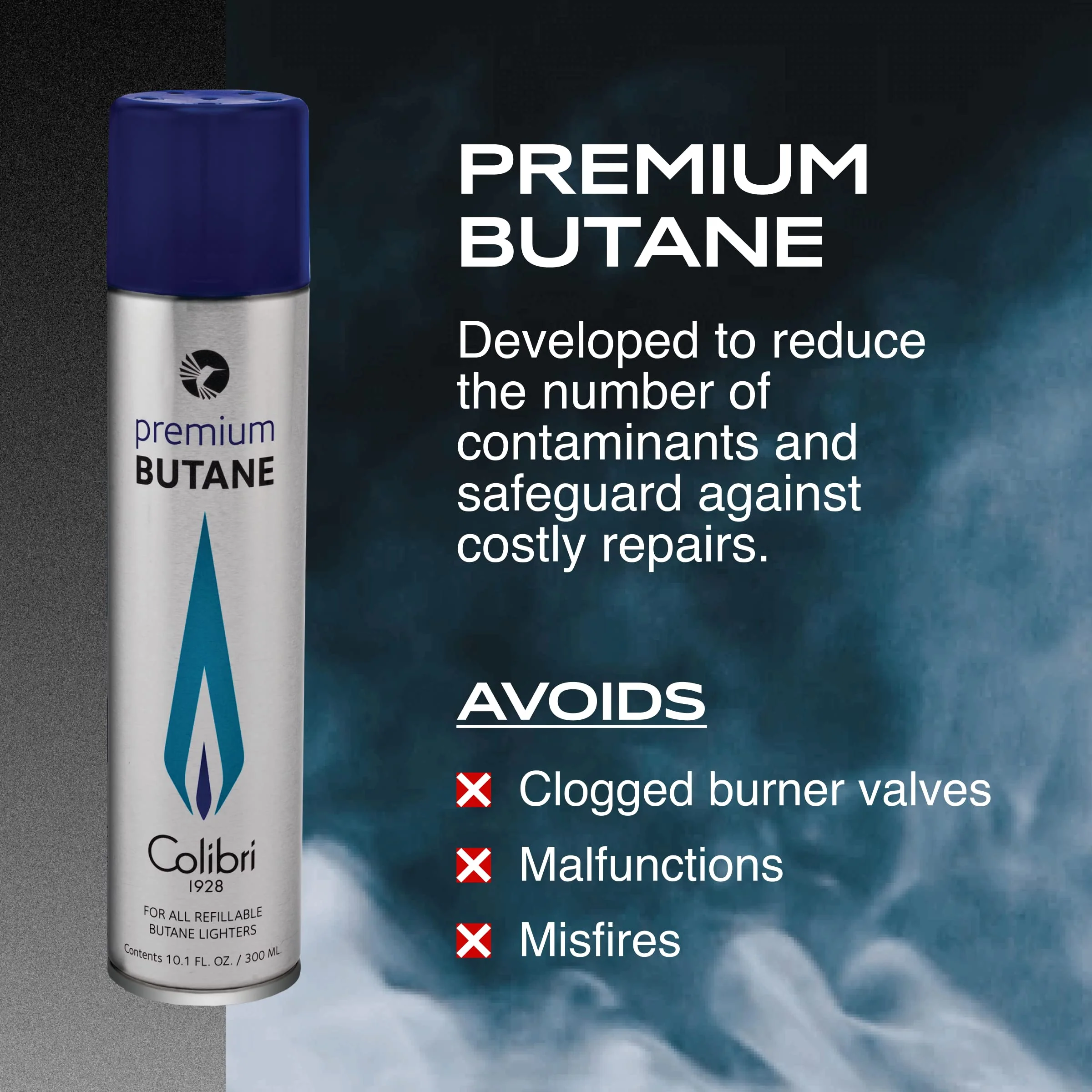 Colibri Premium Butane Fuel Refill for Lighters, 300ml (10.1fl oz) Cans, Pack of 2, Butane Torch Replacement Canisters, 99.999% Pure Butane Refill Fluid for Lighters - Image 3