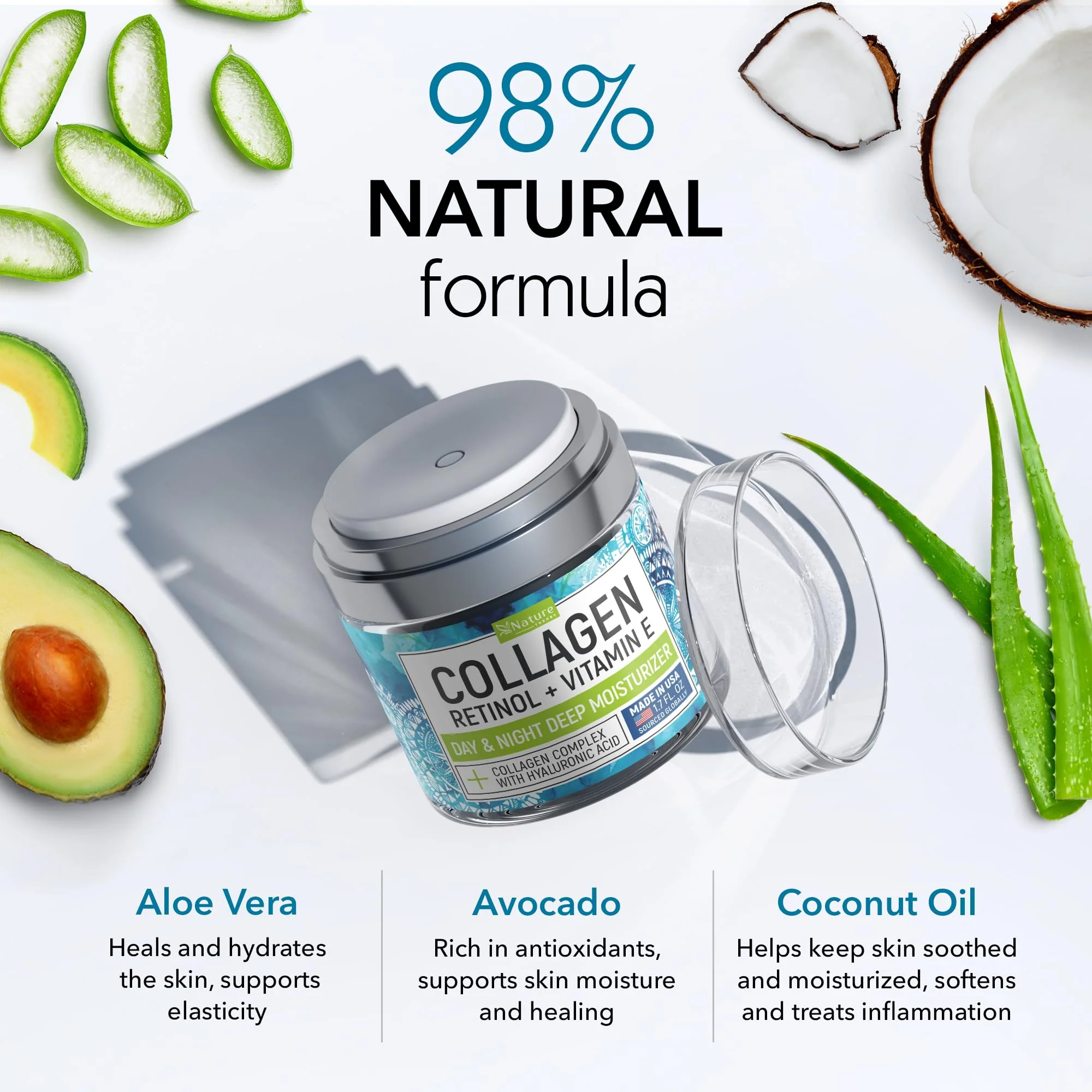 Collagen Cream for Face with Retinol & Hyaluronic Acid - Face Moisturizer for Women & Men - Skin Tightening & Firming - Anti Aging Daily Face Moisturizer in an Airless Pump - Intense Hydration - 1.7oz - Image 2