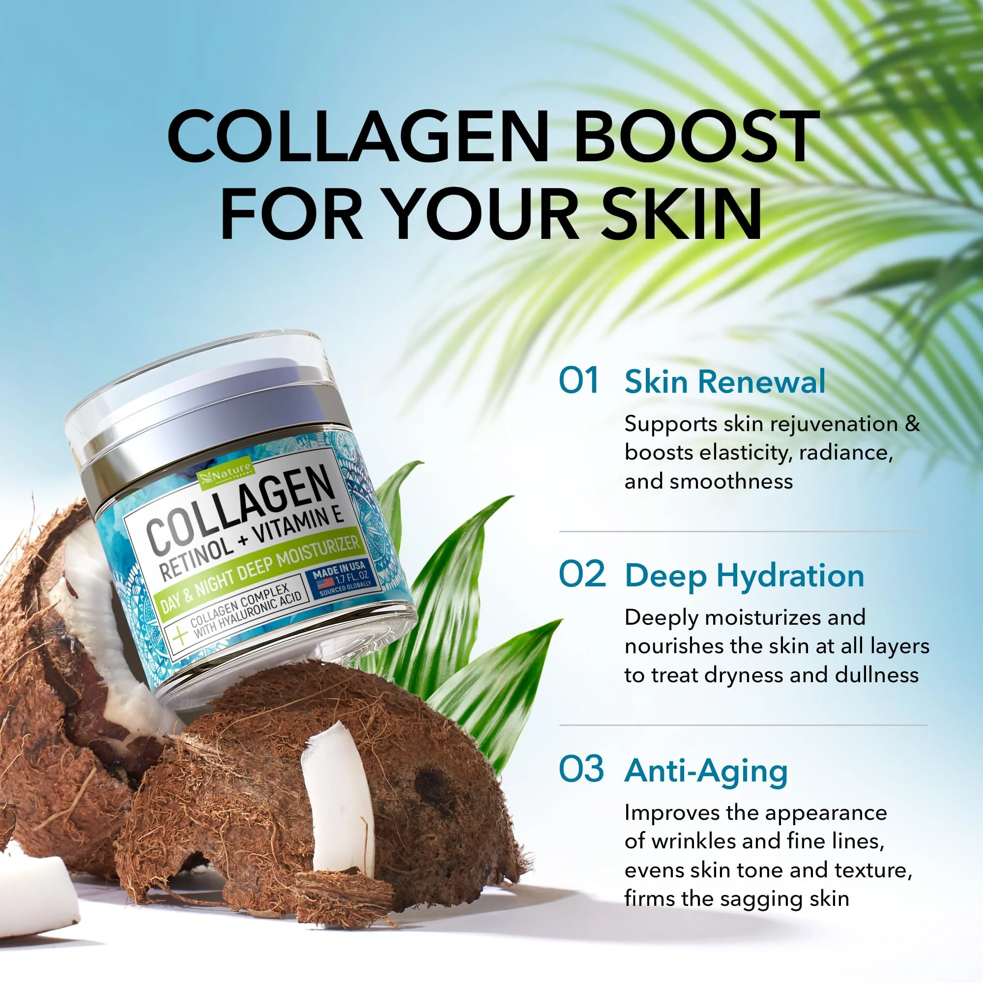 Collagen Cream for Face with Retinol & Hyaluronic Acid - Face Moisturizer for Women & Men - Skin Tightening & Firming - Anti Aging Daily Face Moisturizer in an Airless Pump - Intense Hydration - 1.7oz - Image 6