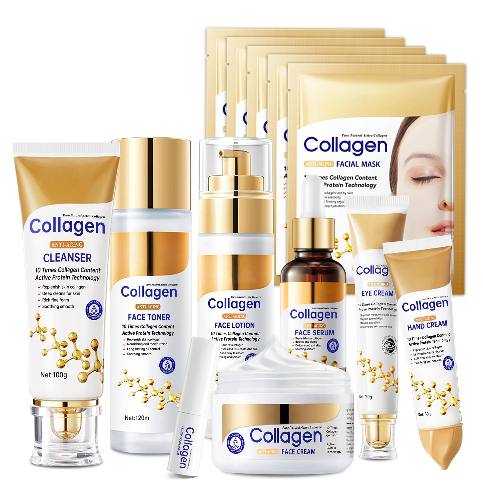 Collagen Skin Care Set,13-In-1 Travel Skincare Kits for Firming Skin, Shrink Pores, Anti Aging Skincare Set for Reduce Wrinkles.Smooth Fine Lines.Hydrating,Facial Kits for Women & Girls.