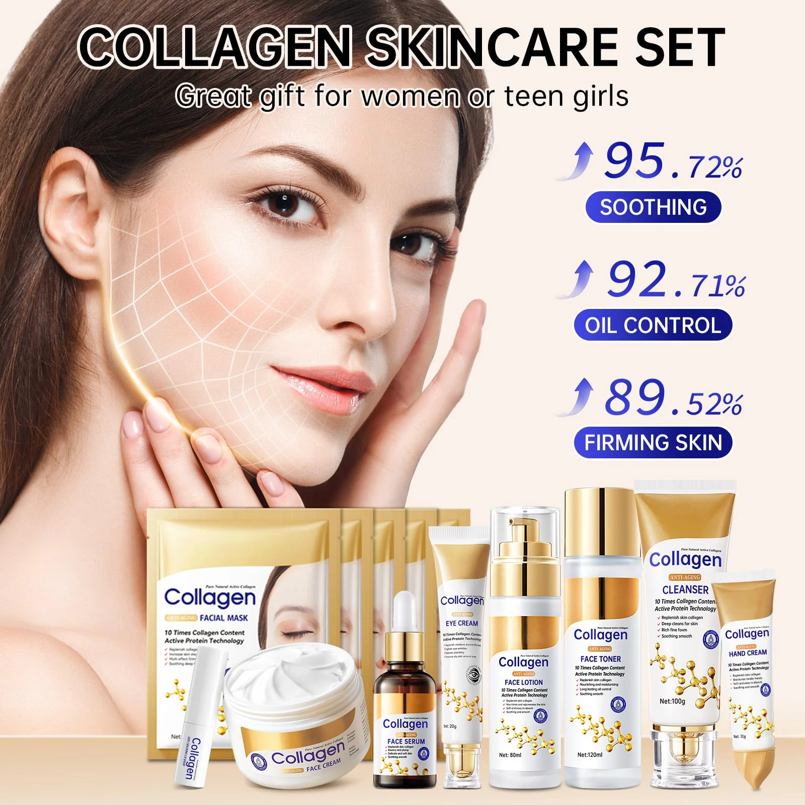 Collagen Skin Care Set,13-In-1 Travel Skincare Kits for Firming Skin, Shrink Pores, Anti Aging Skincare Set for Reduce Wrinkles.Smooth Fine Lines.Hydrating,Facial Kits for Women & Girls. - Image 5
