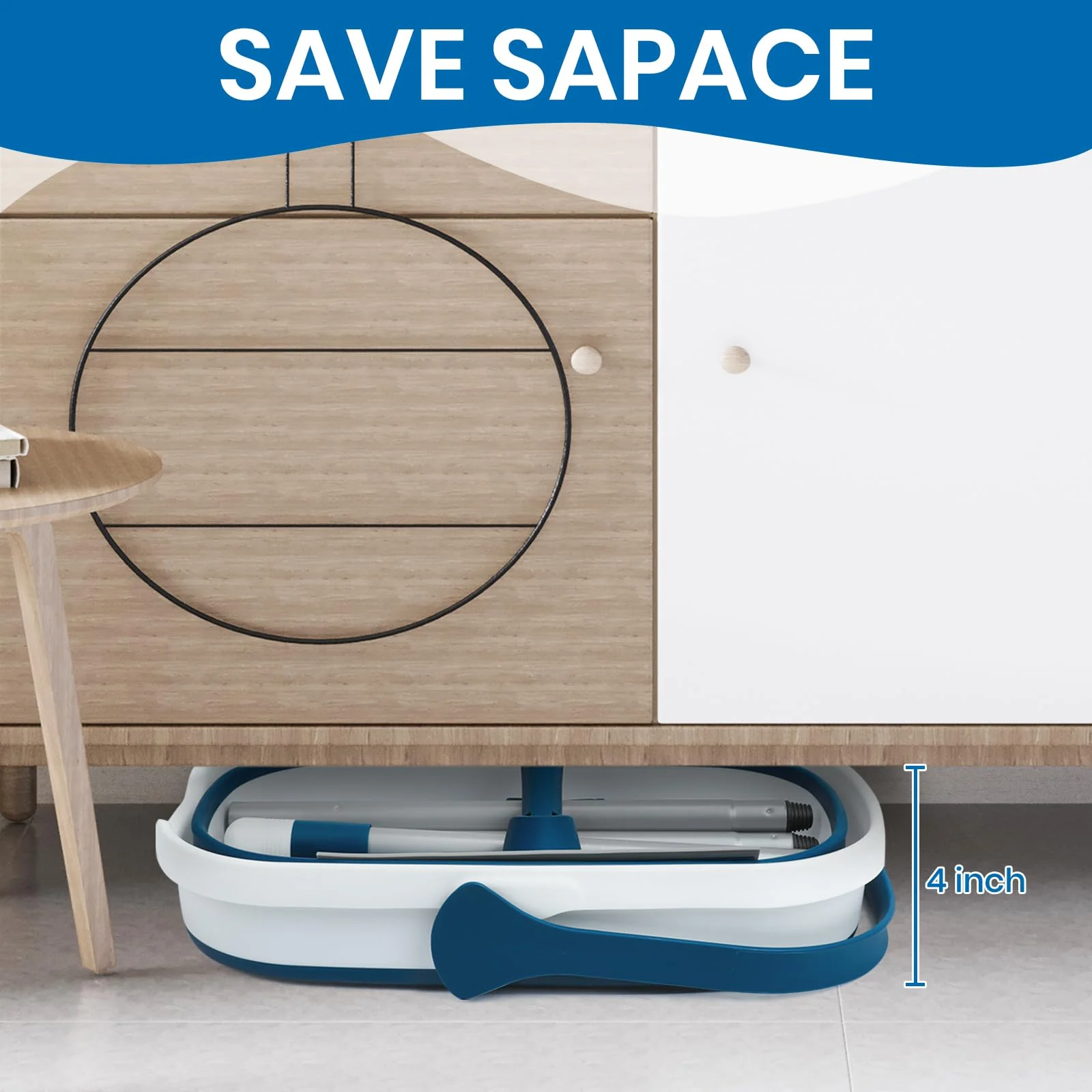 Collapsible Mop and Bucket Set with Scrub Mop and Brush, Tile Laminate Hardwood Floor Brush and Flat Mops for Floor Cleaning, Foldable Bucket with Washable Microfiber Mop(Blue) - Image 5