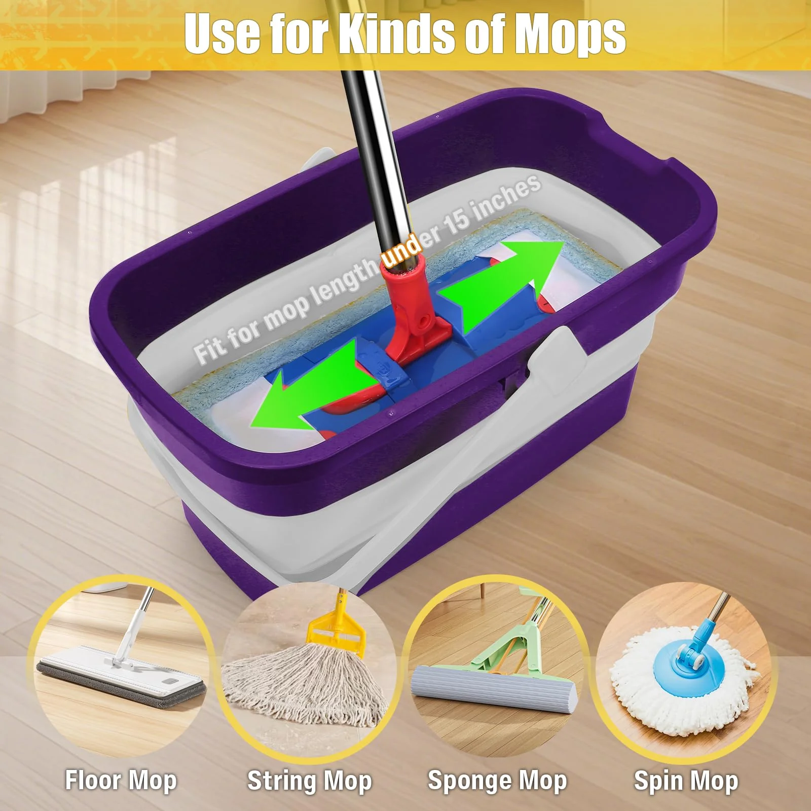 Collapsible Mop Bucket for Cleaning with Handle, Silicone Square Wash Bucket for Windows Cleaning Car Washing,Cleaning Supplies Organizer Plastic Water Bucket - Image 6
