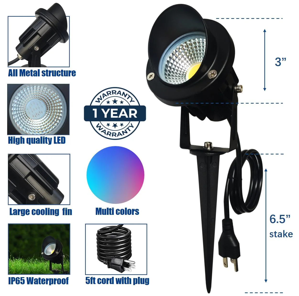 Color LED Outdoor Landscape Spotlight Remote 10W RGB Waterproof Spot Light for Yard Tree Garden Halloween Christmas Lighting, 120V - Image 2