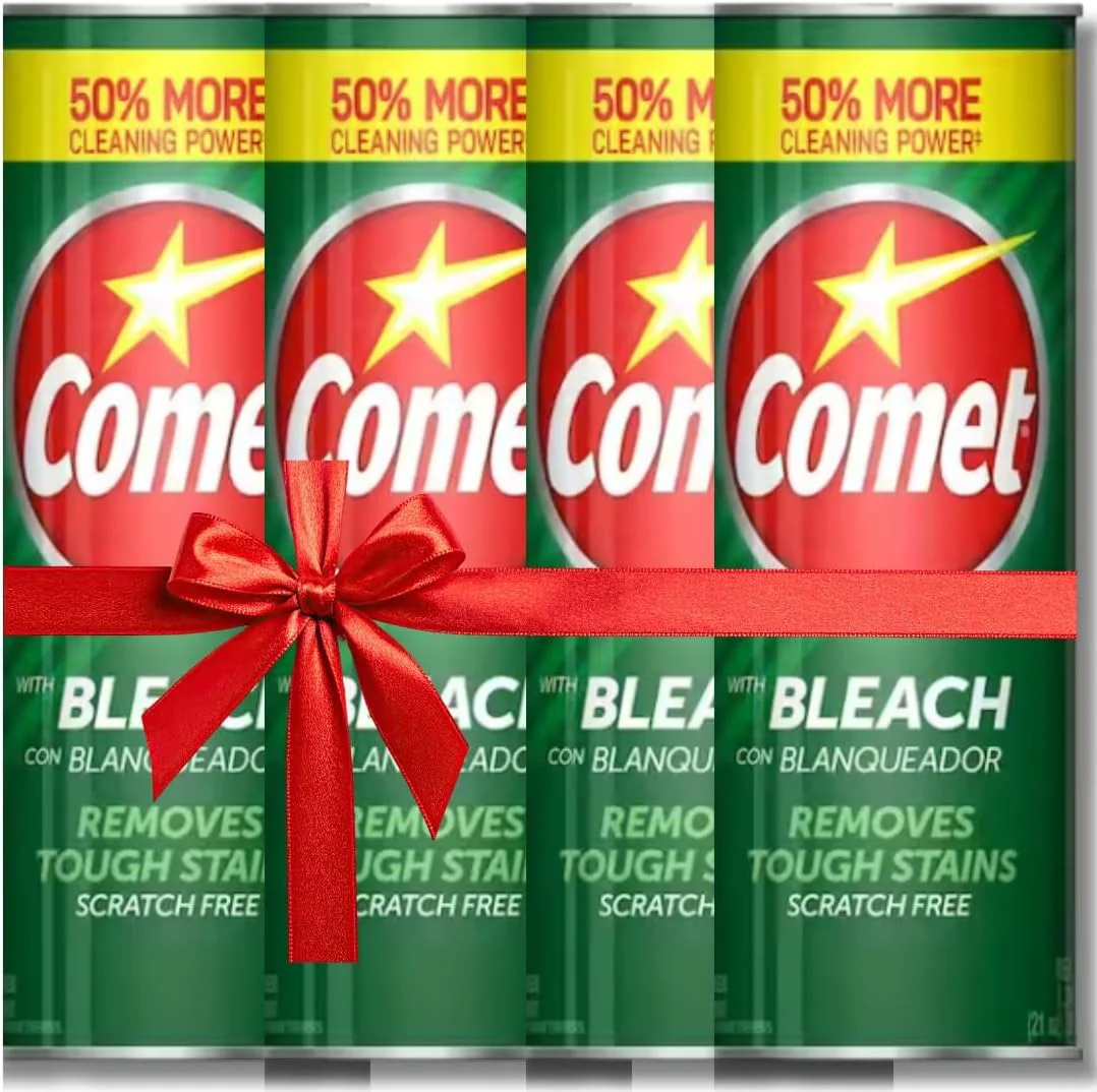 Comet Powder Cleanser with Bleach, Scratch-Free Cleaning Powder, Removes Tough Stains, 21 oz Bottles (Pack of 4)