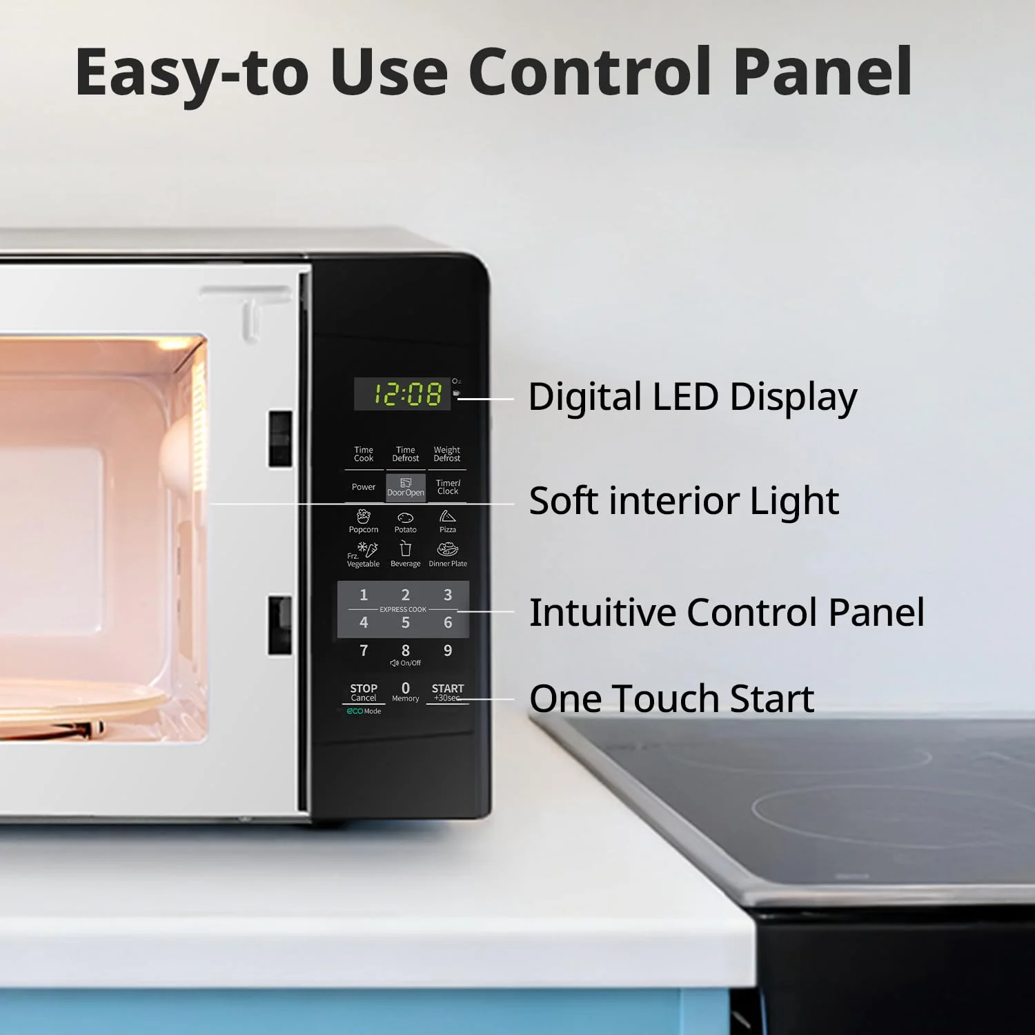 COMFEE' EM720CPL-PMB Countertop Microwave Oven with Sound On/Off, ECO Mode and Easy One-Touch Buttons, 20L, 700W, Black - Image 4