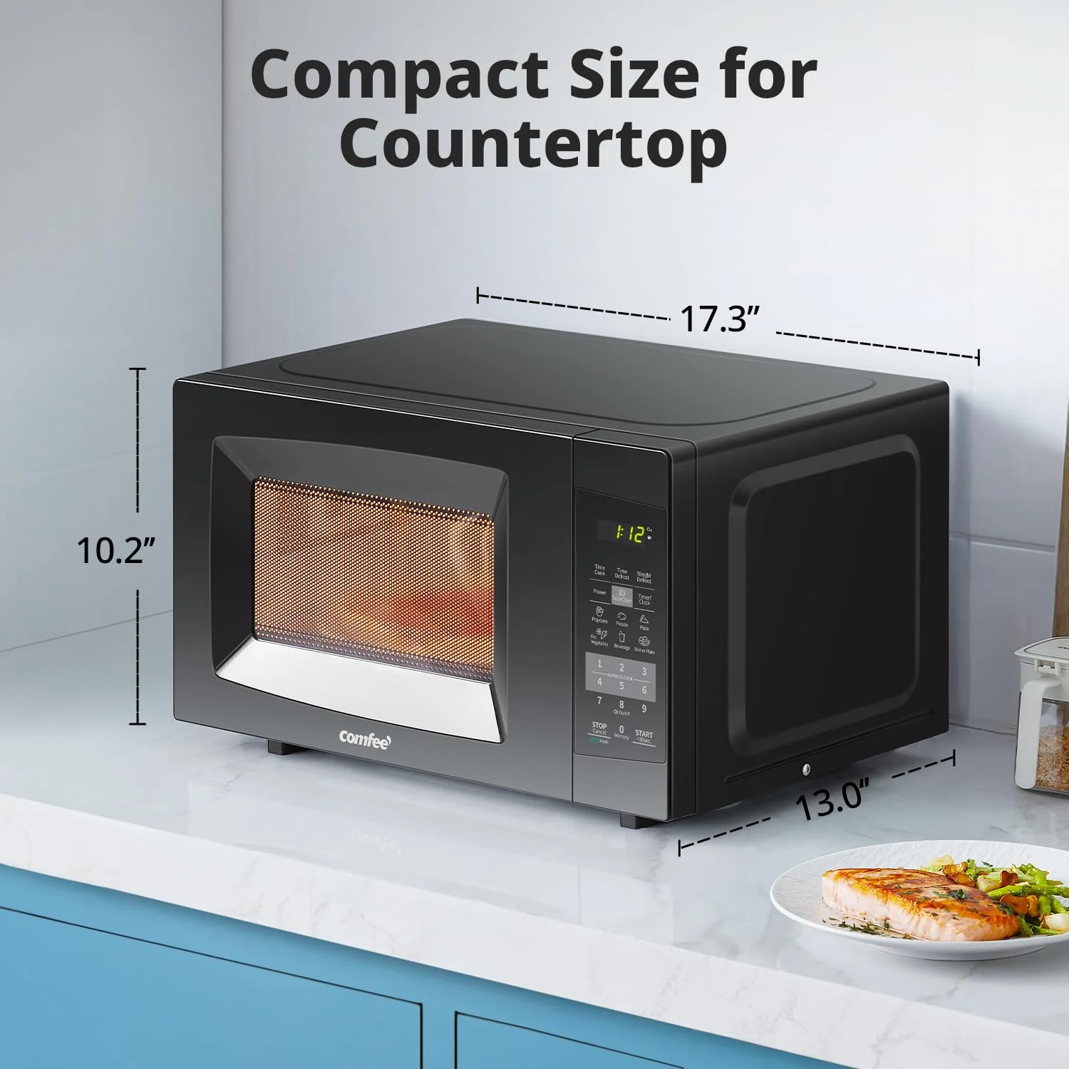 COMFEE' EM720CPL-PMB Countertop Microwave Oven with Sound On/Off, ECO Mode and Easy One-Touch Buttons, 20L, 700W, Black - Image 6