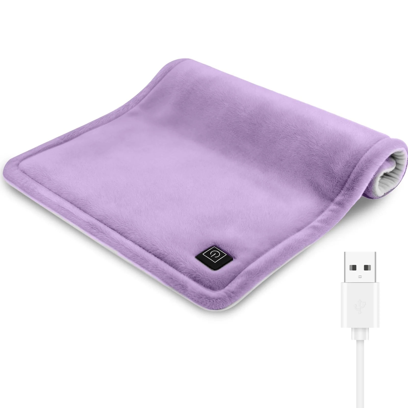 Comfheat USB Plug-in Heating Pad for Travel Warmth Outdoors, Non-Rechargeable Small Heated Pad 5V Heat Therapy for Pain Relief Abdomen Cramps, 3 Heat Settings & Auto Shut Off (12"x 16") Purple