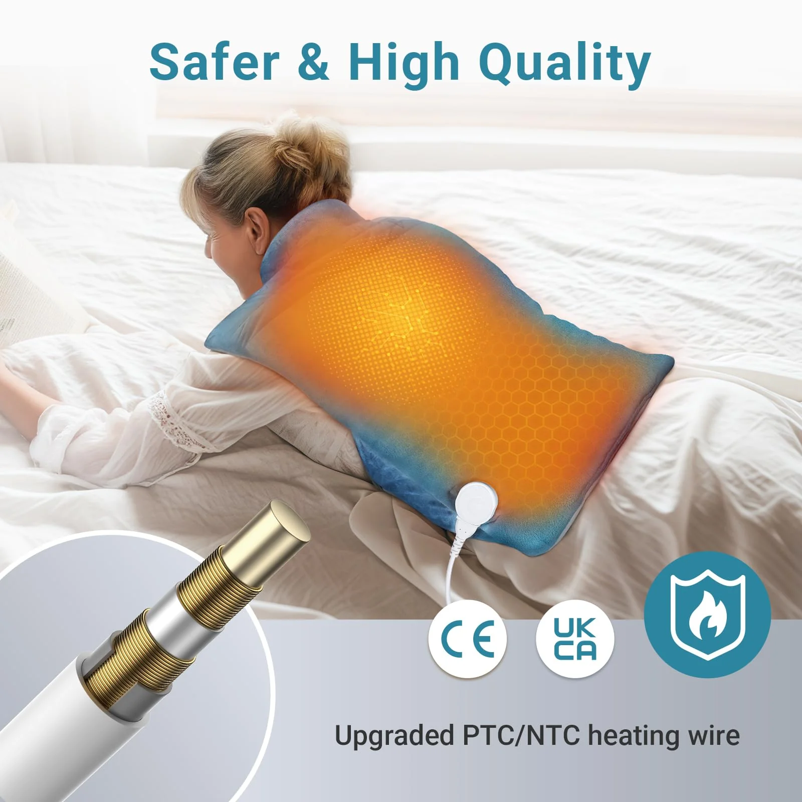 Comfytemp Weighted Heating Pad for Neck Shoulder Back Pain Relief, Birthday Christmas Gifts for Women Men Mom Dad, FSA Eligible Items Only List, Electric Large Heated Wrap for Elderly, 22"x33", Blue - Image 3
