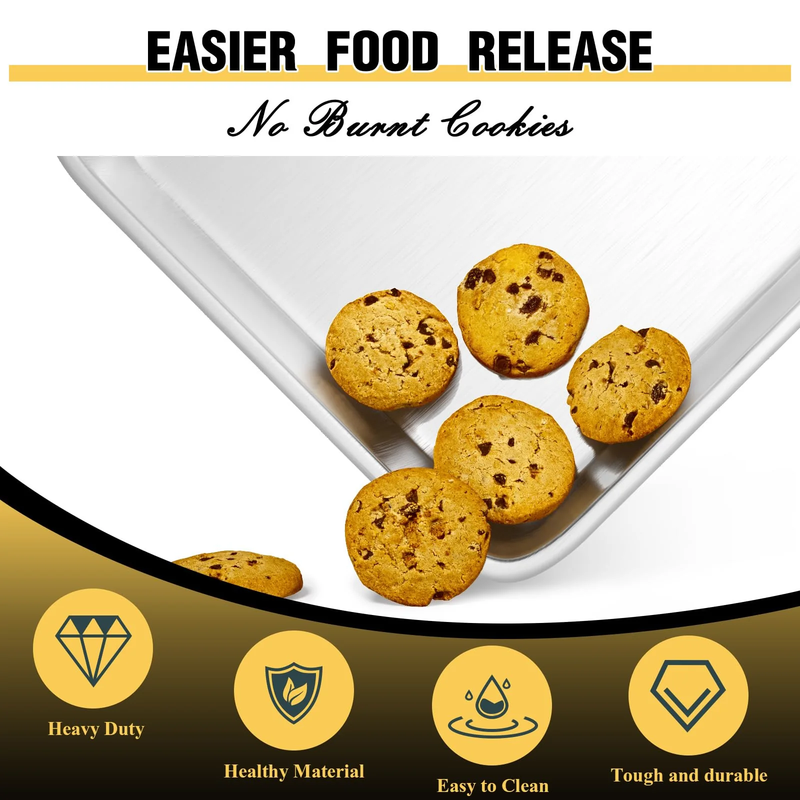 Commercial Quality Baking Sheet Pan Set, Natural Aluminum Cookie Sheet, Umite Chef Encapsulated Galvanized Steel Rim Warp Resistant Baker's Quarter Sheet Pan, Cookie Tray Pans for Baking, Roasting - Image 2