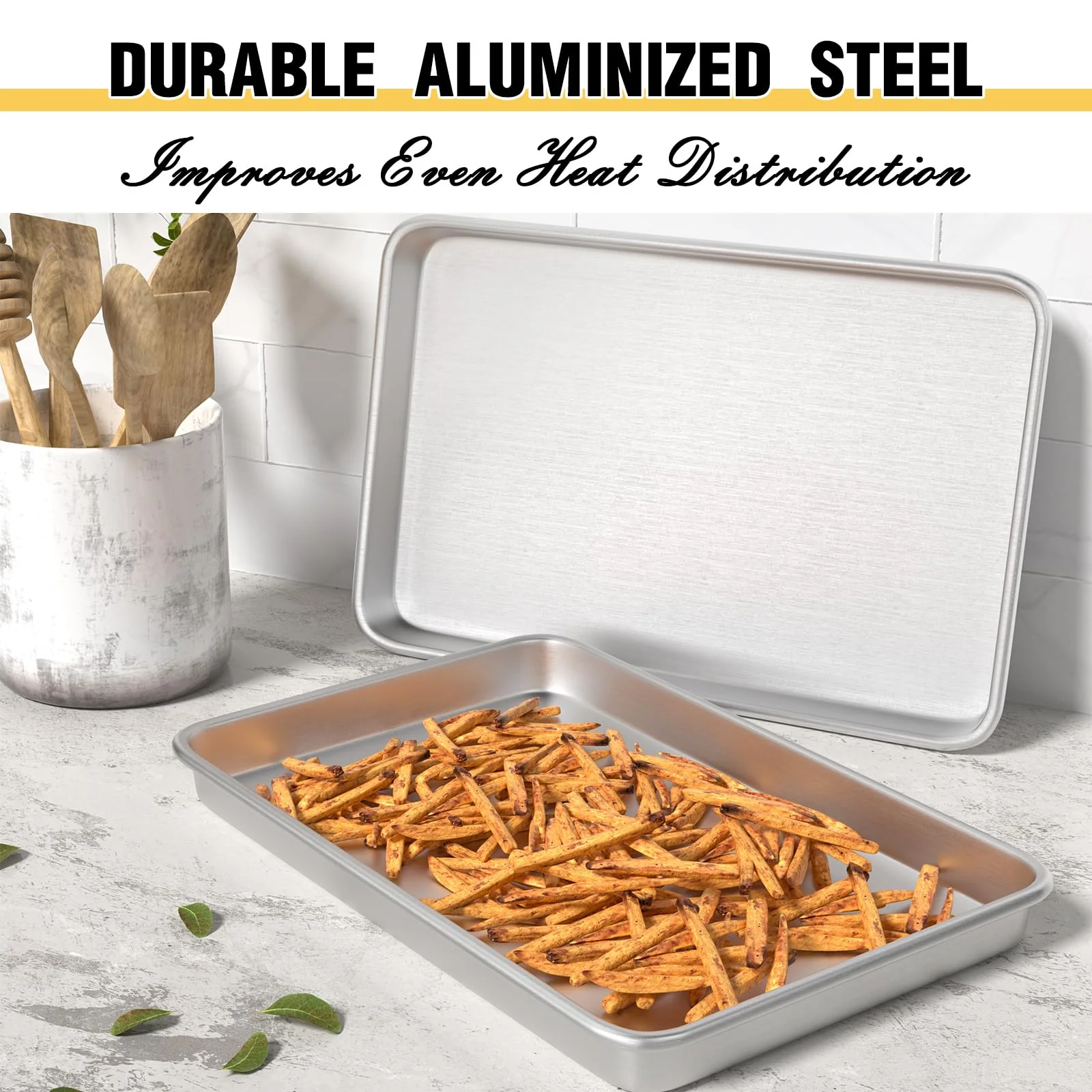 Commercial Quality Baking Sheet Pan Set, Natural Aluminum Cookie Sheet, Umite Chef Warp Resistant Baker's Half Sheet Pan, Large Thick Cookie Tray Pans for Baking, Roasting(2 Pack, 18X13In) - Image 3
