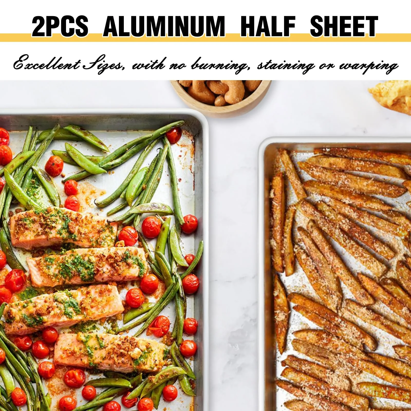 Commercial Quality Baking Sheet Pan Set, Natural Aluminum Cookie Sheet, Umite Chef Warp Resistant Baker's Half Sheet Pan, Large Thick Cookie Tray Pans for Baking, Roasting(2 Pack, 18X13In) - Image 5