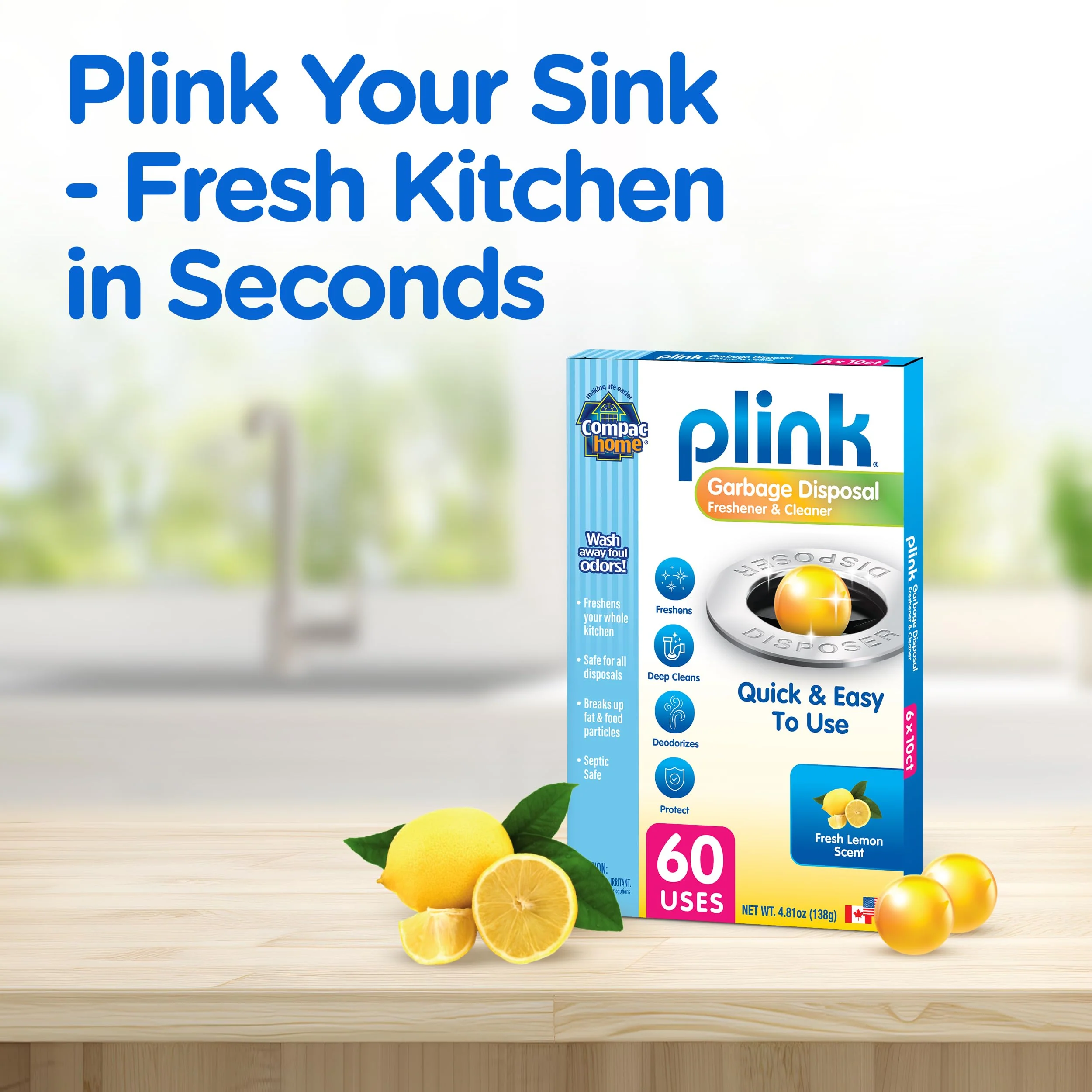 Compac Home Plink Garbage Disposal Cleaner and Deodorizer 60ct VALUE PACK - Lemon - Image 4