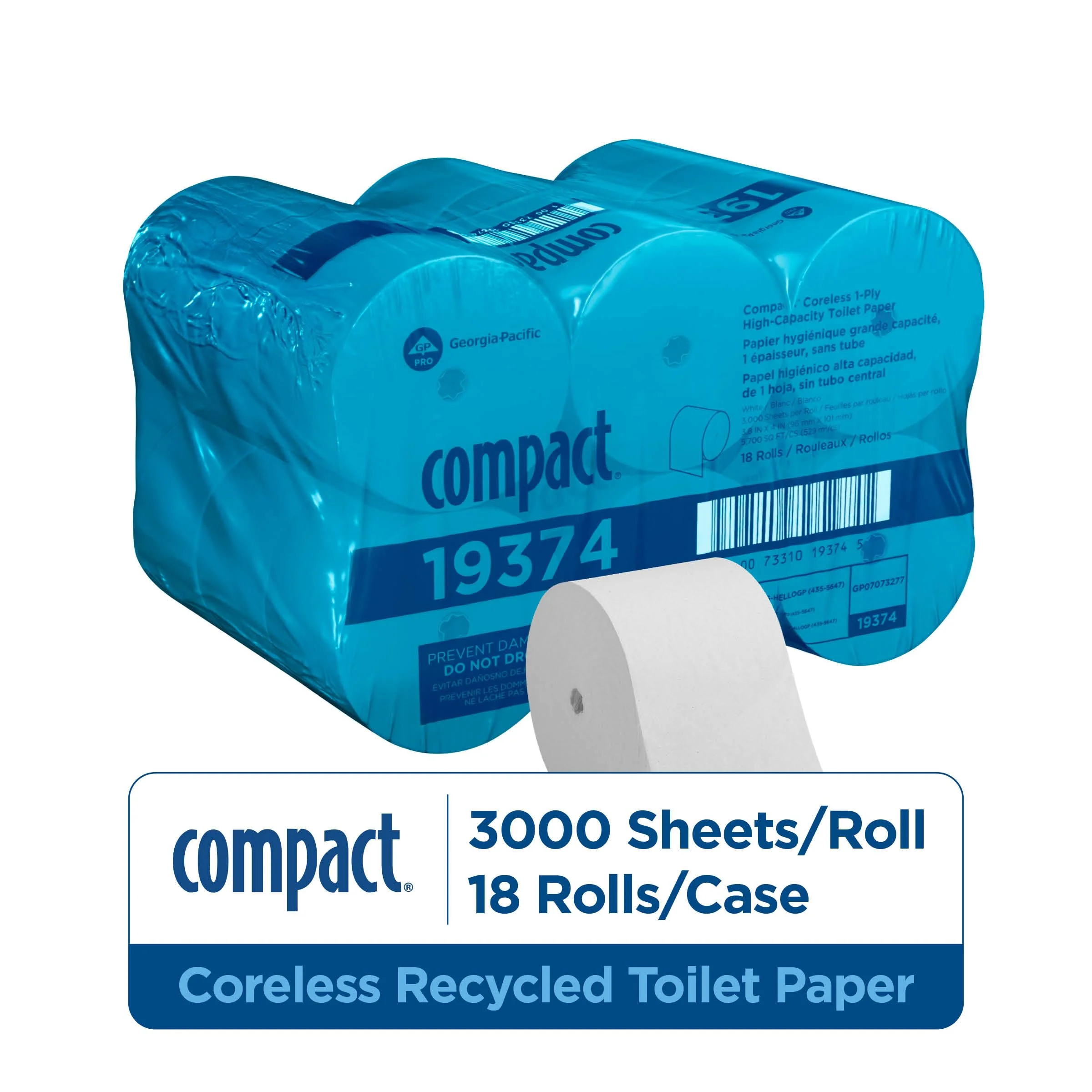Compact Coreless 1-Ply Recycled Toilet Paper by GP PRO (Georgia-Pacific), 19374, 3,000 Sheets Per Roll, 18 Rolls Per Case - Image 13