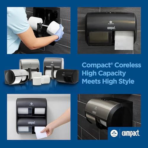 Compact Coreless 1-Ply Recycled Toilet Paper by GP PRO (Georgia-Pacific), 19374, 3,000 Sheets Per Roll, 18 Rolls Per Case - Image 4