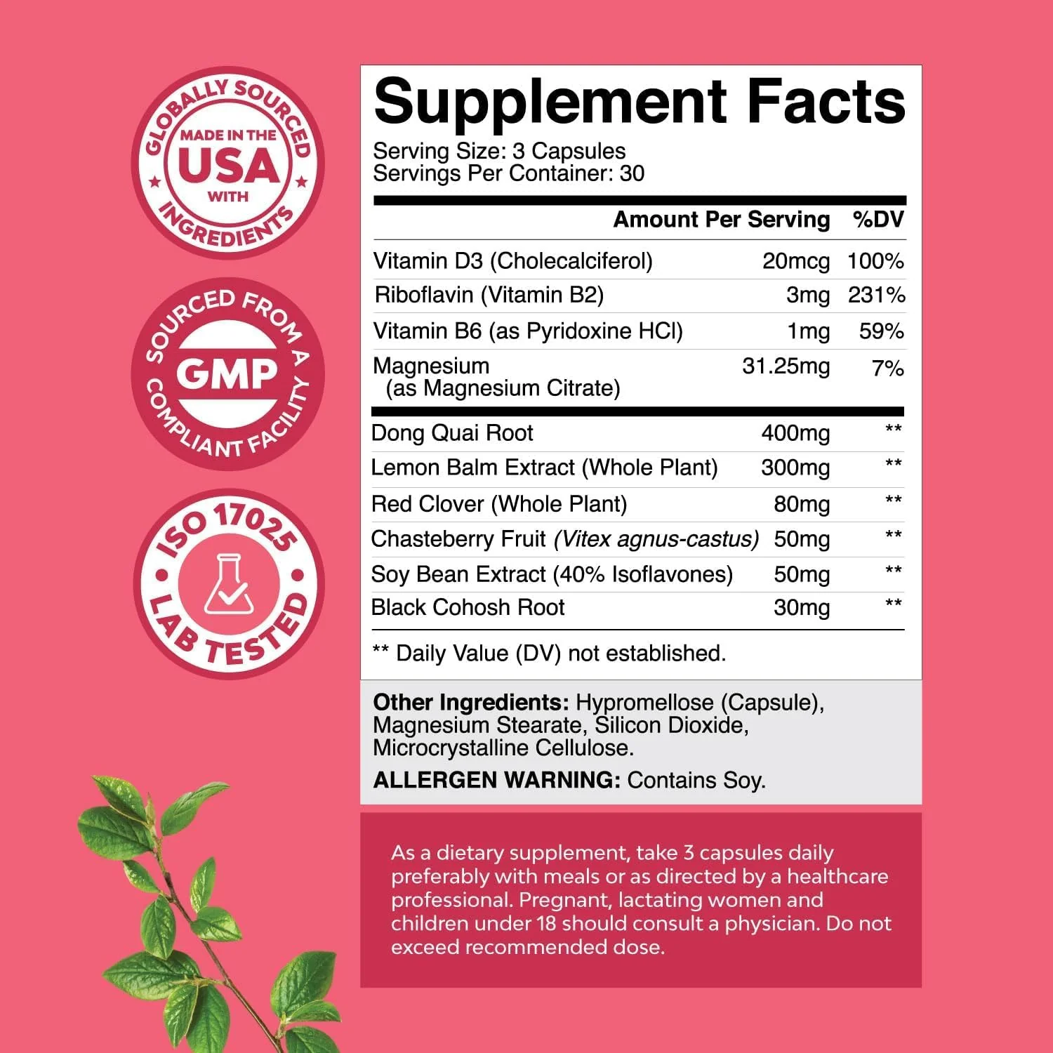 Complete Herbal Menopause Supplement for Women - Multibenefit Menopause Ease Hormone Balance for Women for Night Sweats Mood and More with Dong Quai Vitex Chaste Berry and Black Cohosh - 90 Count - Image 3