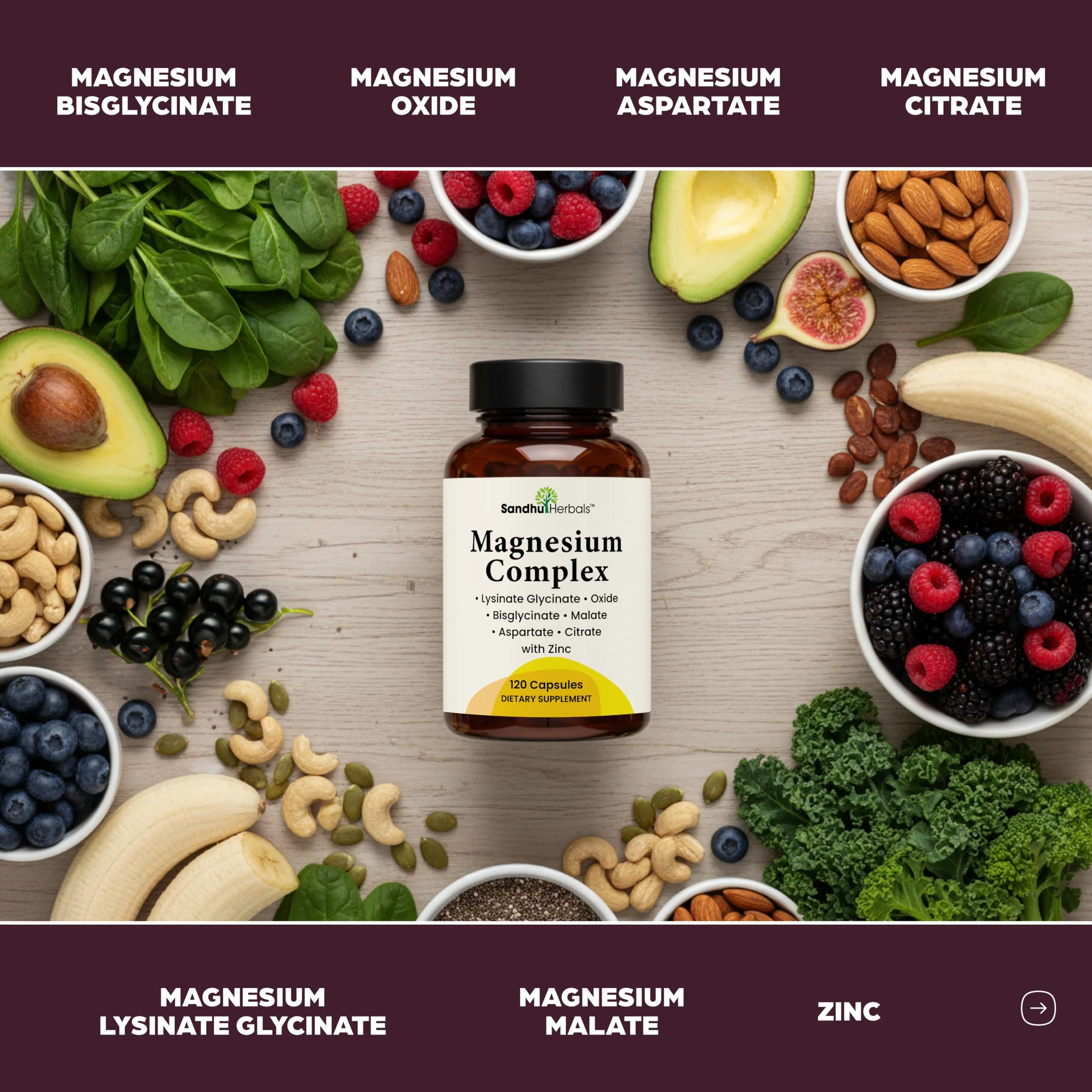Complete Magnesium Complex 500mg for Women & Men | 120 Capsules | 6 in 1 Mag Supplement with Zinc | Quality Sleep & Muscle Health | Glycinate, Citrate, Malate, Oxide, Aspartate, Lysinate Glycinate - Image 5